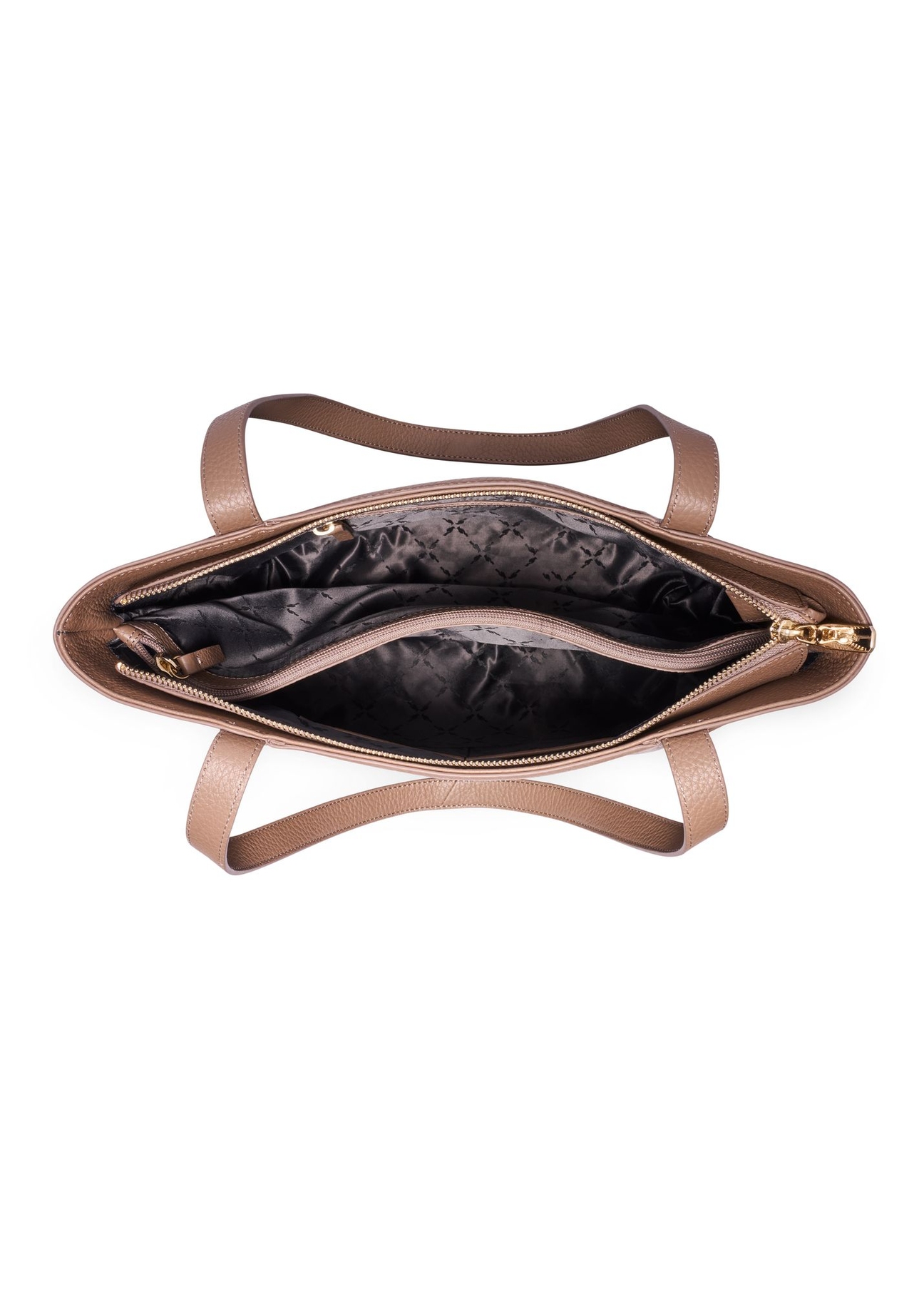 Leather shopper bag in cool beige color TORES-0980-1K(Z26) - product view from above, on a white background.