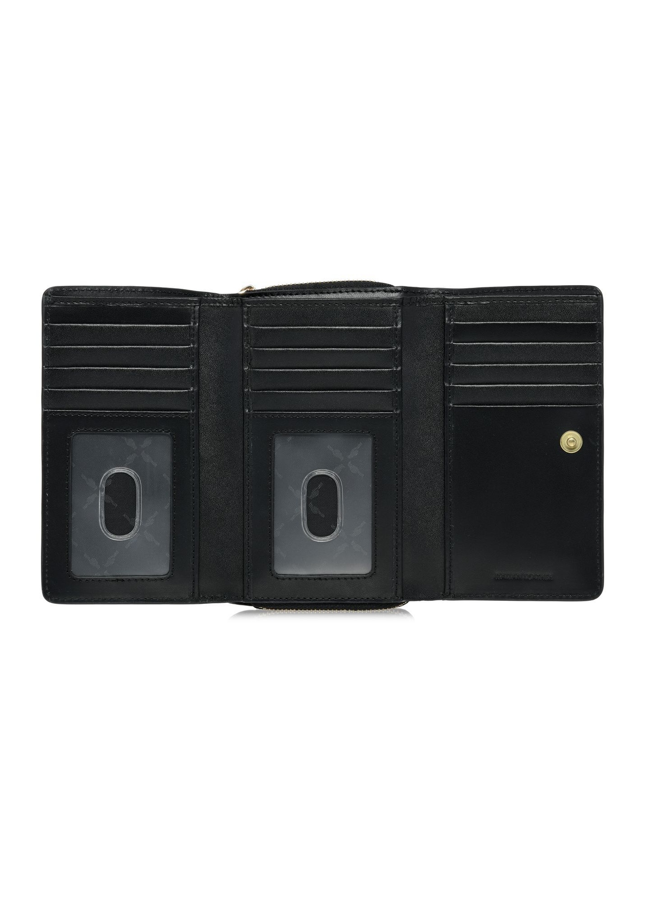 Black large women's leather wallet PORES-0930A-99(Z25) - top view of the open product on a white background.