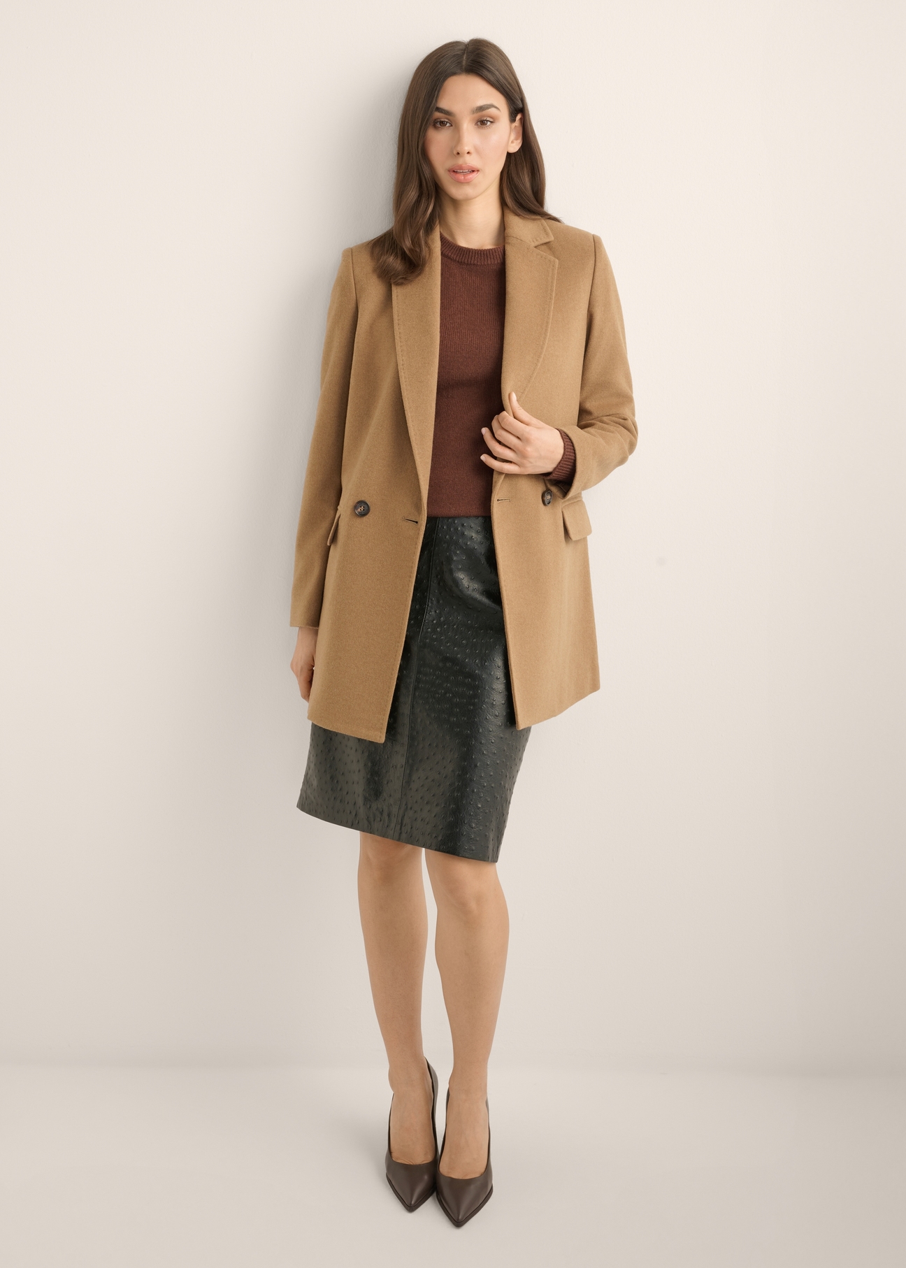 Women's wool coat in camel color PLADT-0071-1K(Z26)