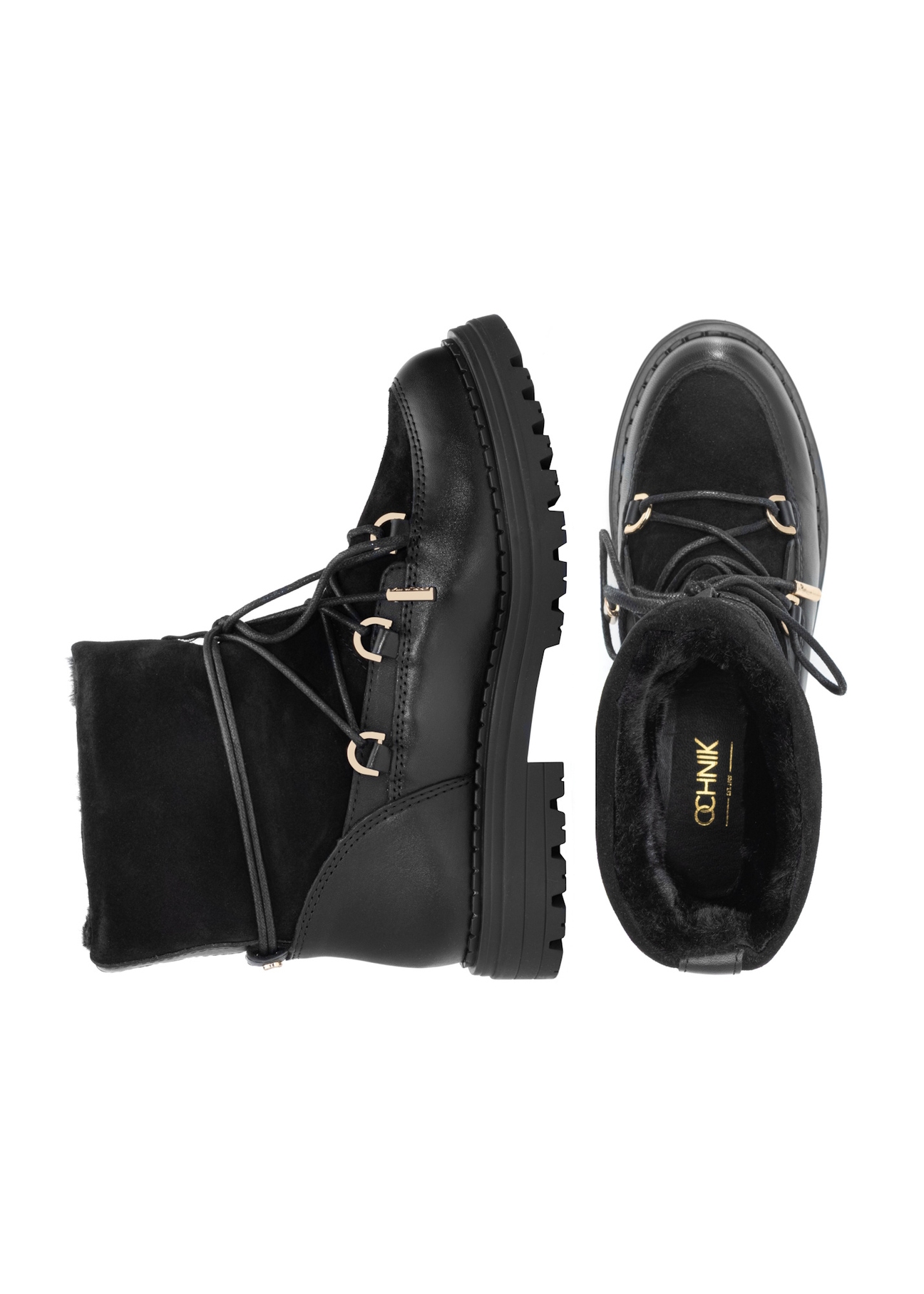 Women's black suede snow boots BUTYD-1201-99(Z25), product view from above on a white background.