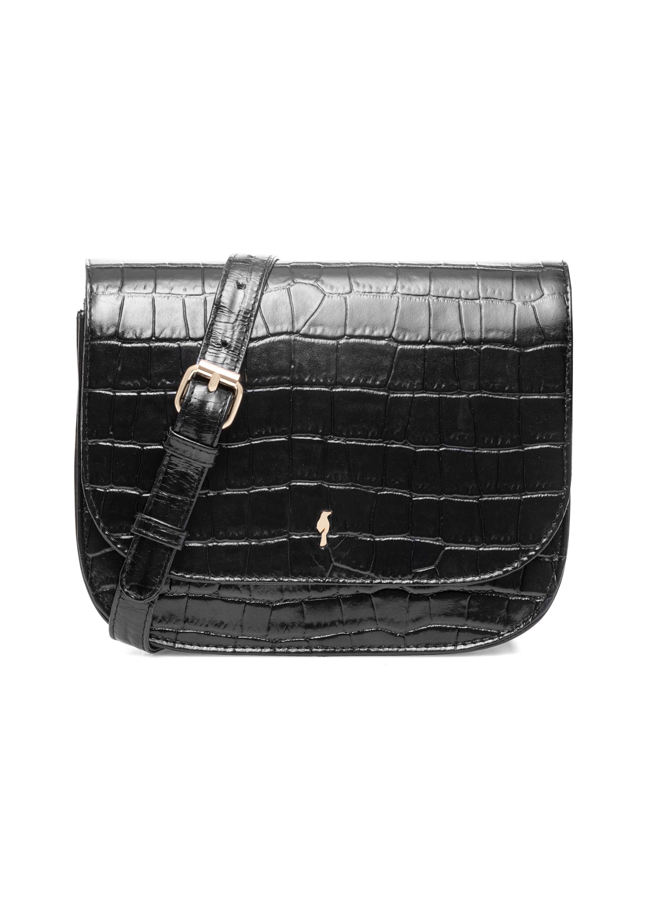 Leather black women's croco handbag TORES-1129E-99(Z25), front product view on white background.