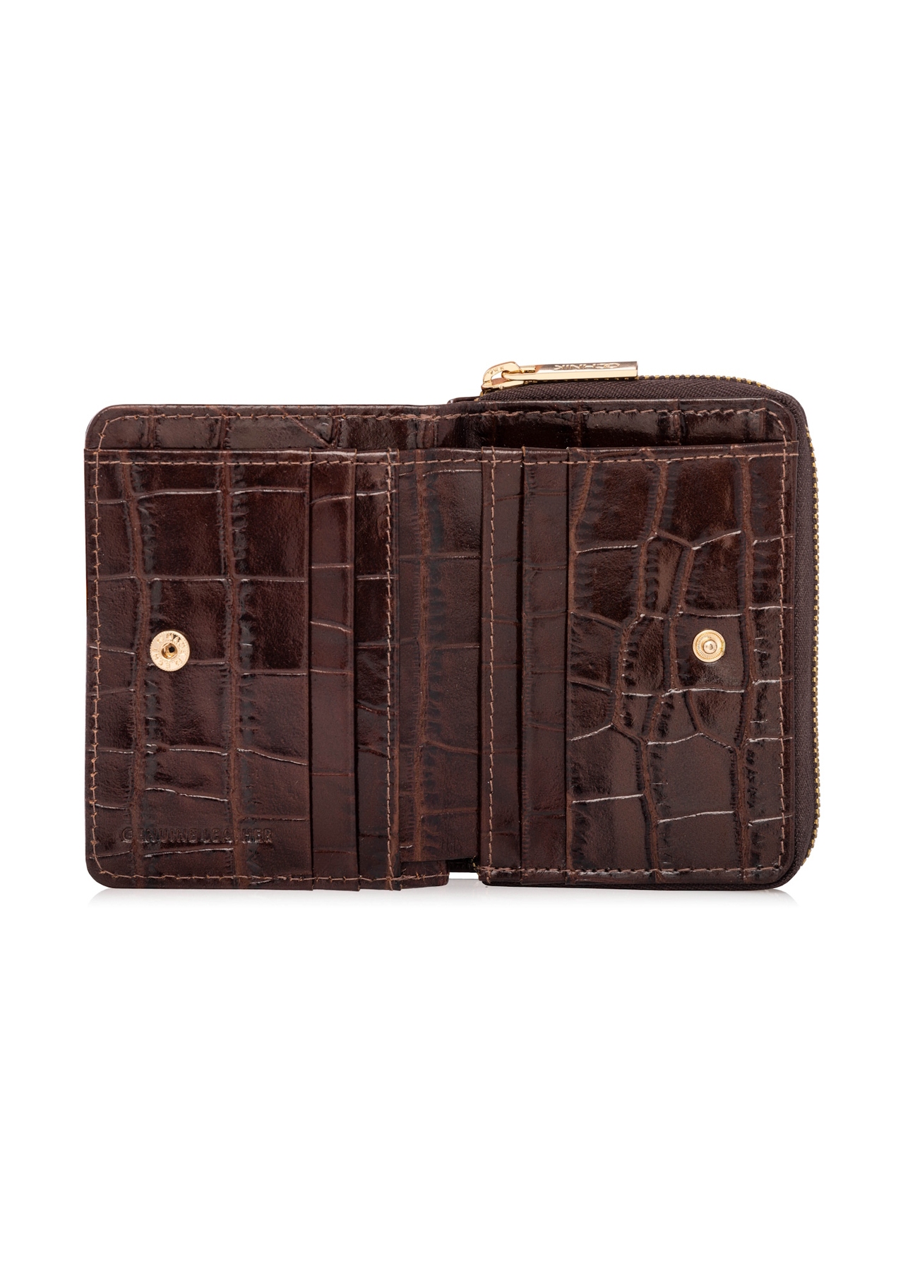 Brown women's croco wallet PORES-0888-1H(W26), product view inside on white background.