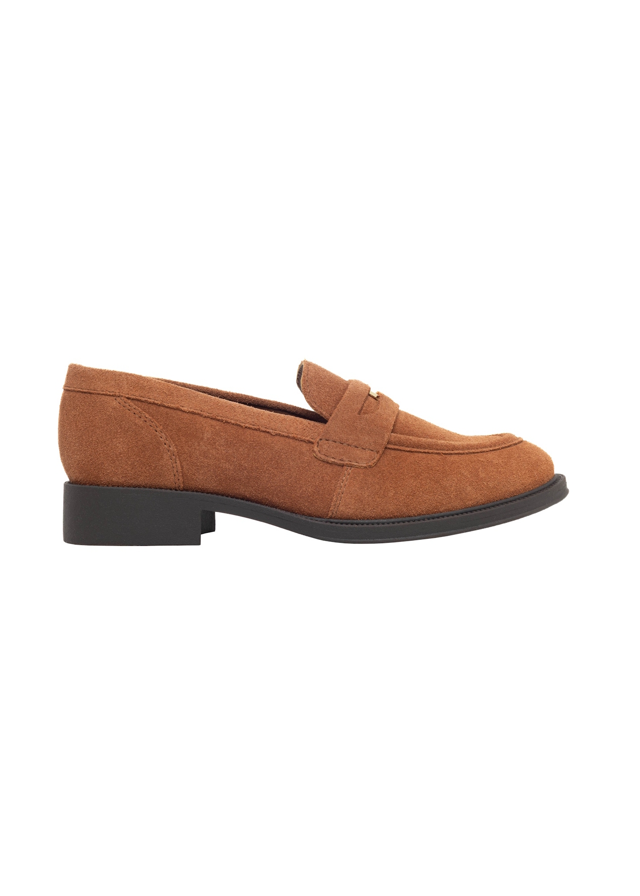 Women's cognac suede moccasins BUTYD-1199-1F(Z26), side product view on white background.