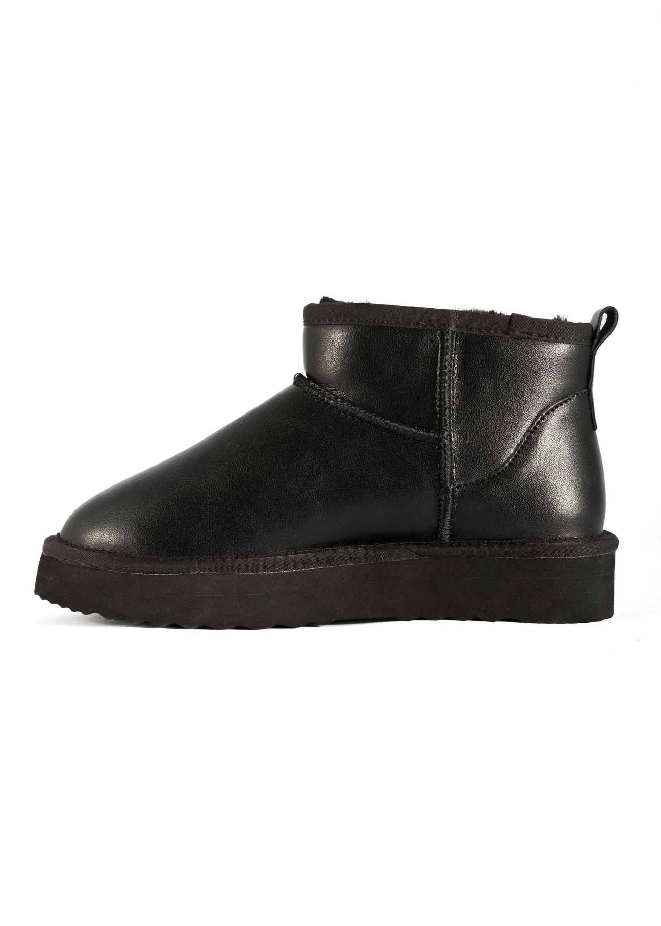 Women's black leather snow boots BUTYD-1219-99(Z25) - side view of the product on a white background.