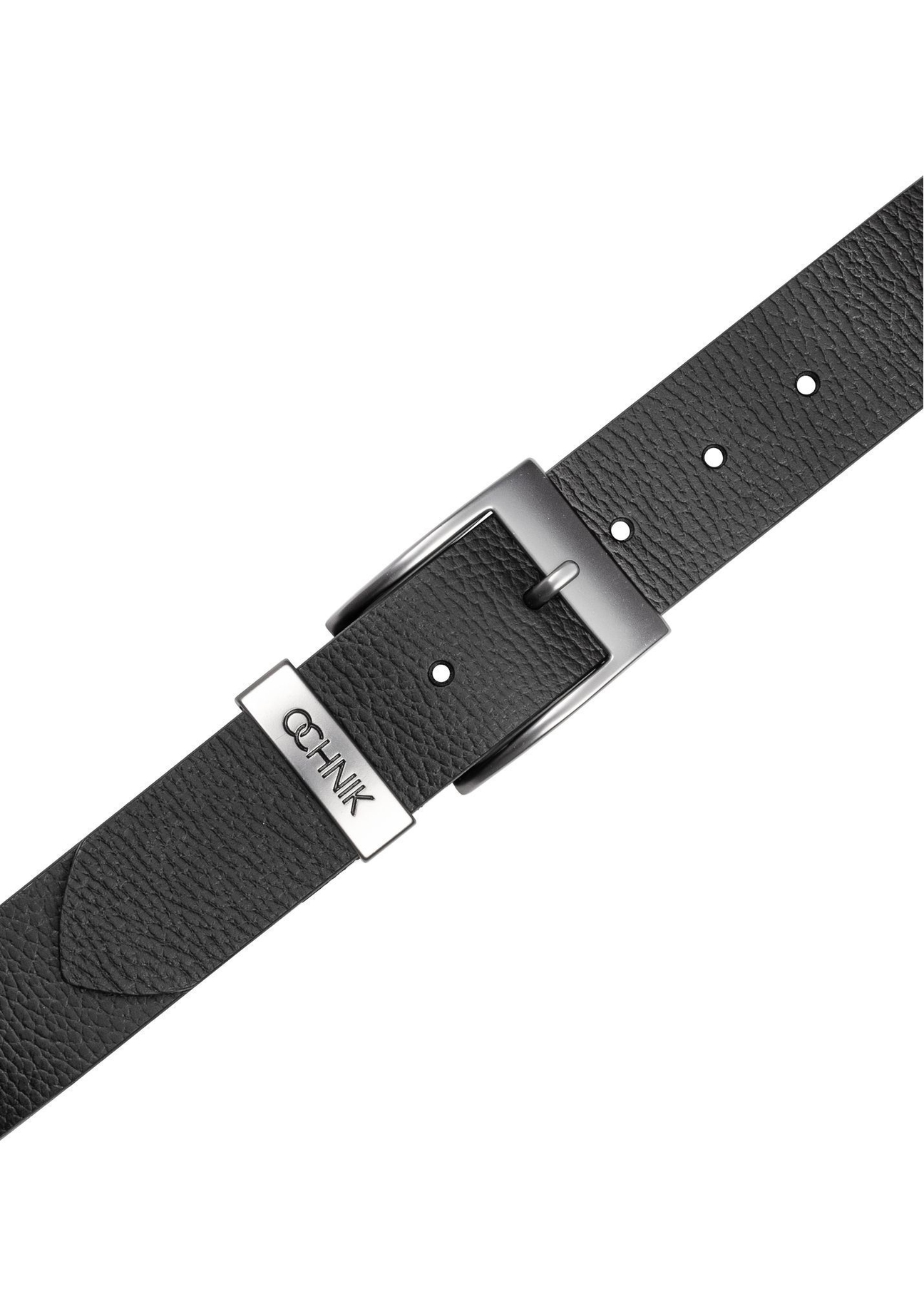 Men's black leather belt PASMS-0127-9I(W26), top view of the product on a white background.