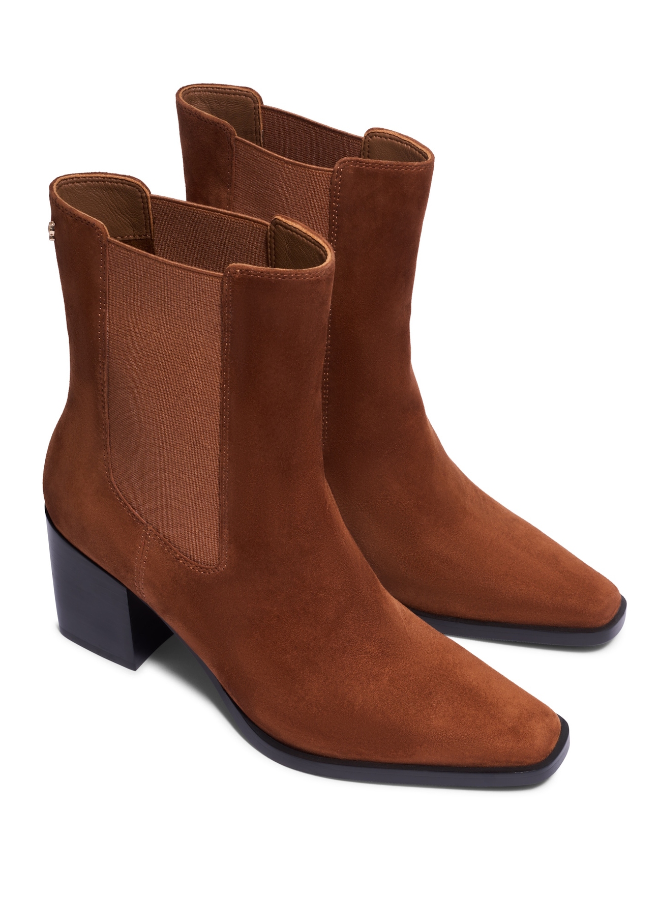 Light brown suede Chelsea boots with a block heel BUTYD-1352-1G(Z26), diagonal product view on a white background.