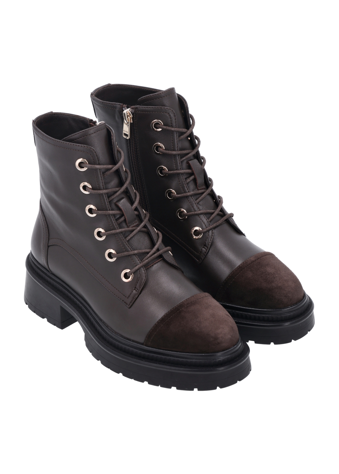 Dark brown women's ankle boots BUTYD-1343-1I(Z26), diagonal product view on a white background.
