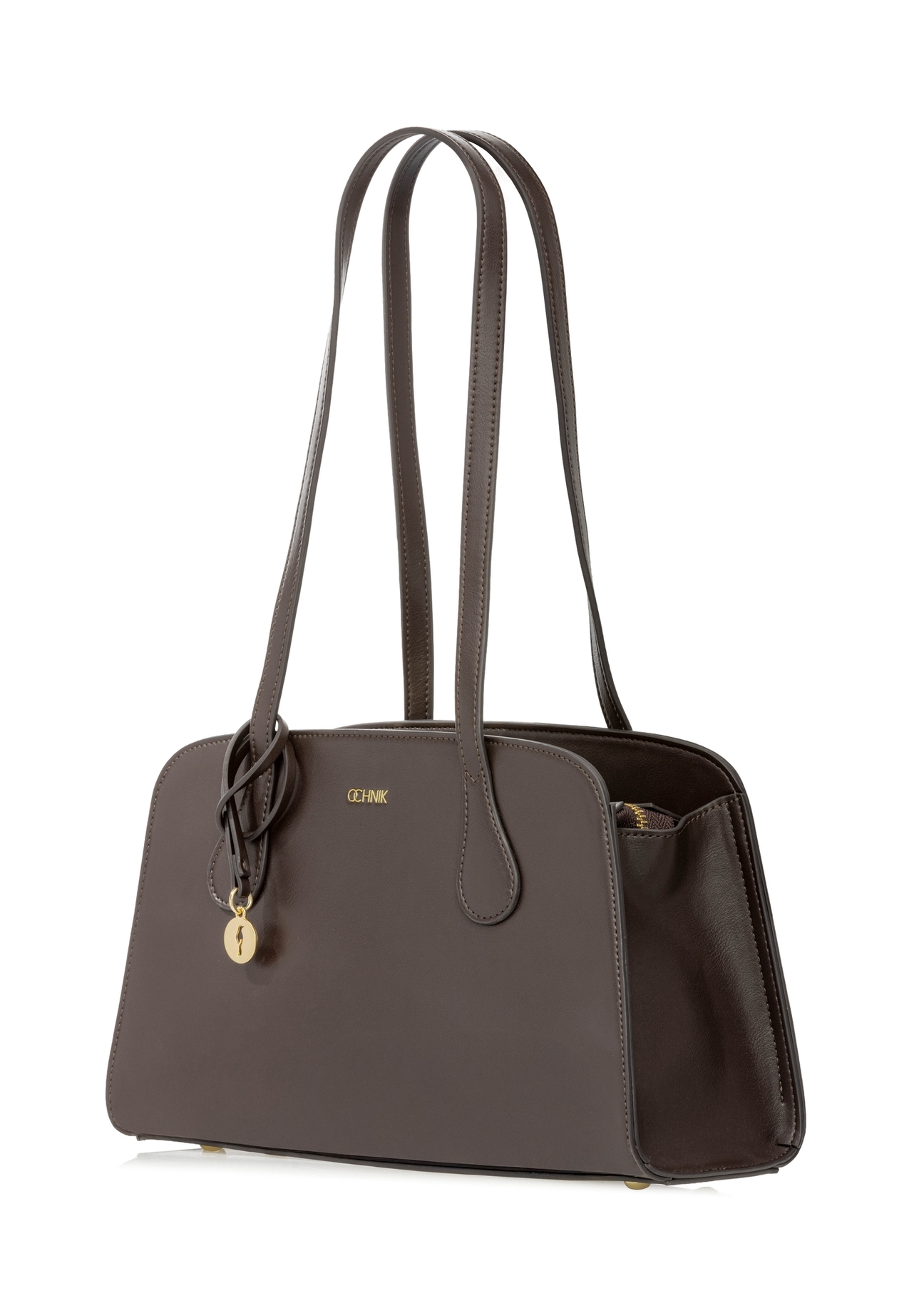 Brown shoulder bag TOREC-1236-1H(W26), diagonal product view on white background.