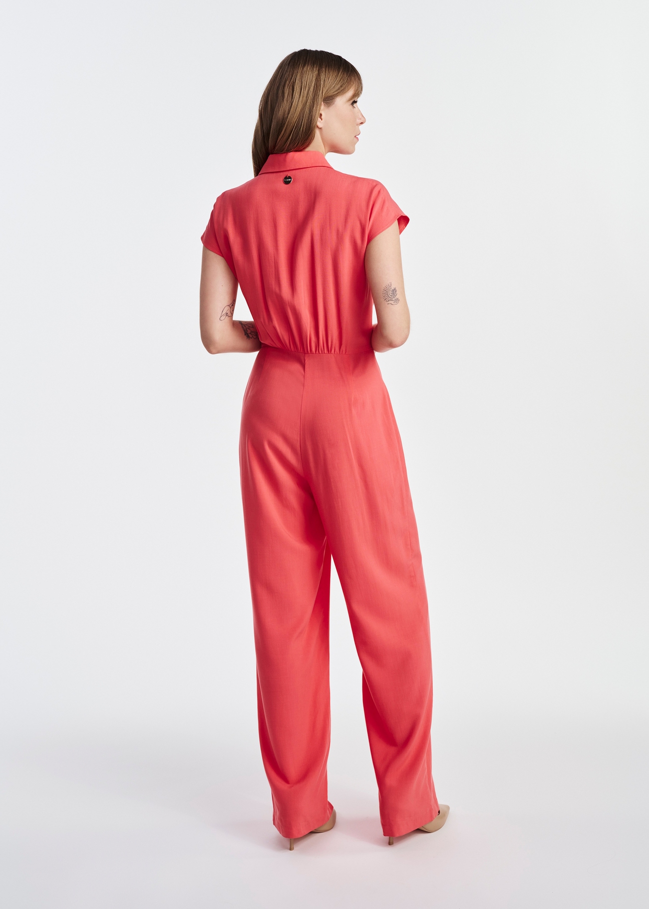 Women's jumpsuit in coral shade KOBDT-0010-18(W25)-04