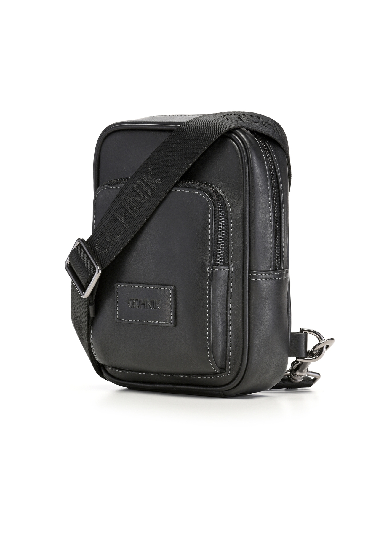 Black leather men's shoulder bag TORMS-0527-99(Z26) - diagonal product view, on a white background.