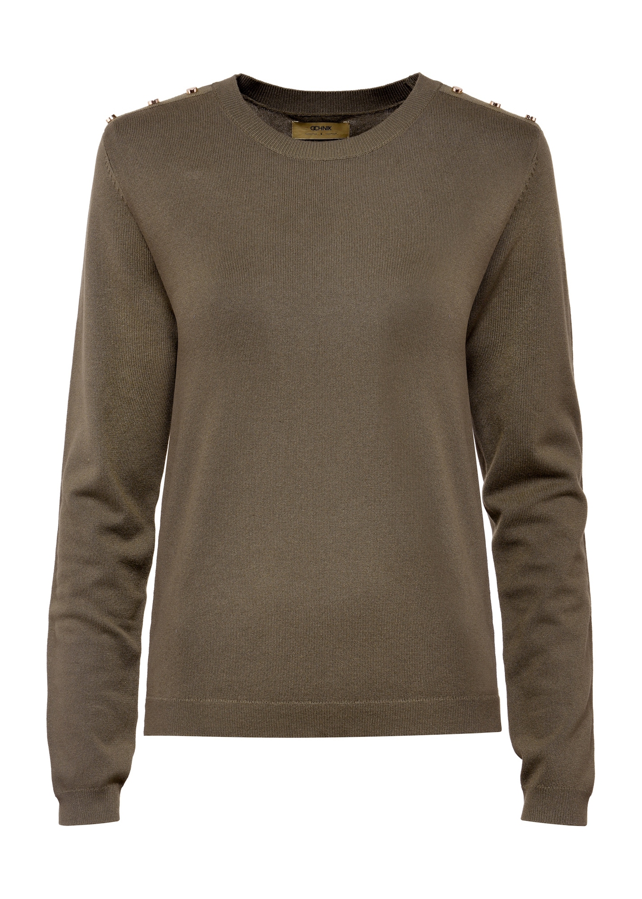 Khaki women's long sleeve blouse LSLDT-0039-54(W25) front view on white background.