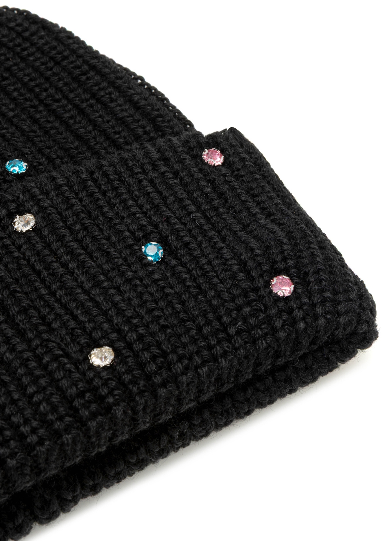 Black women's wool hat CZADT-0207-99(Z25), close-up of the product detail on a white background.