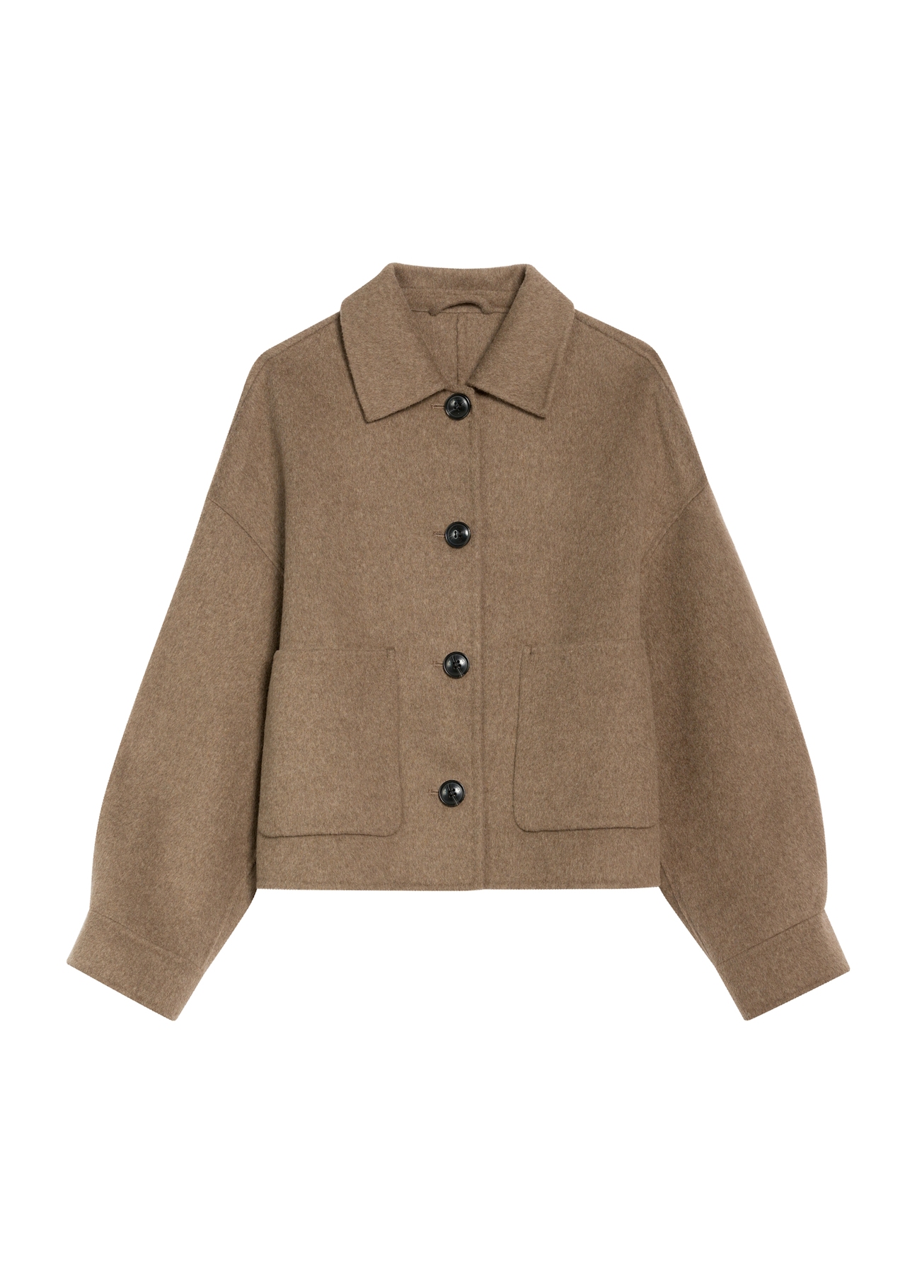 Short brown women's wool coat PLADT-0067-1K(Z26)