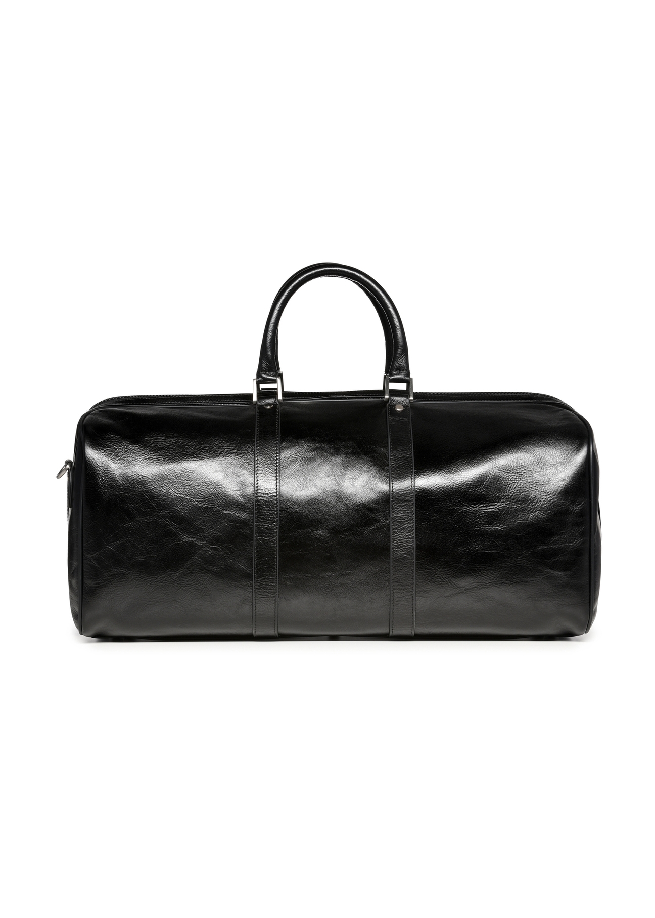 Black leather men's travel bag TORMS-0481-99(Z25), product view from the back on a white background.