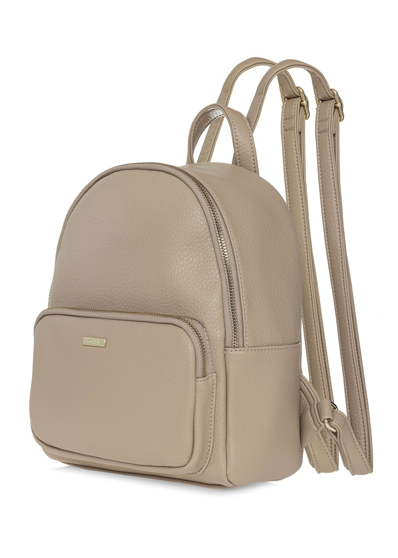 Beige women's imitation leather backpack TOREC-1014-1B(W26) - diagonal product view, on a white background.