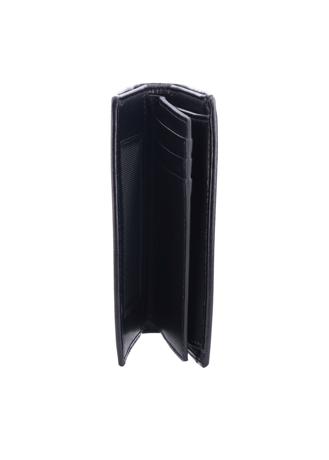 Black leather men's wallet PORMS-0723-9P(Z26), side view of the product on a white background.