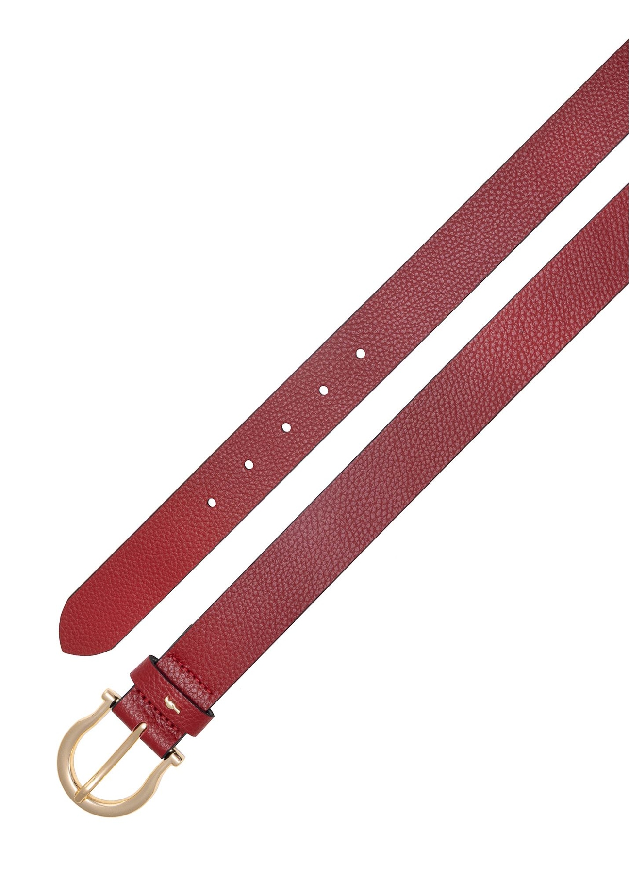 Red women's leather belt PASDS-0274-4B(Z26), top view of the product on a white background.
