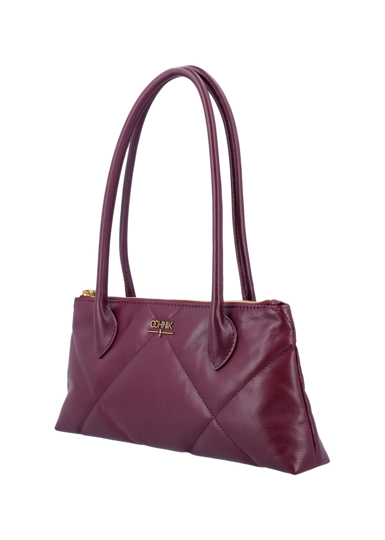 Burgundy, trapezoidal women's handbag with decorative stitching TORES-1363-4D(Z26), diagonal product view on a white background.