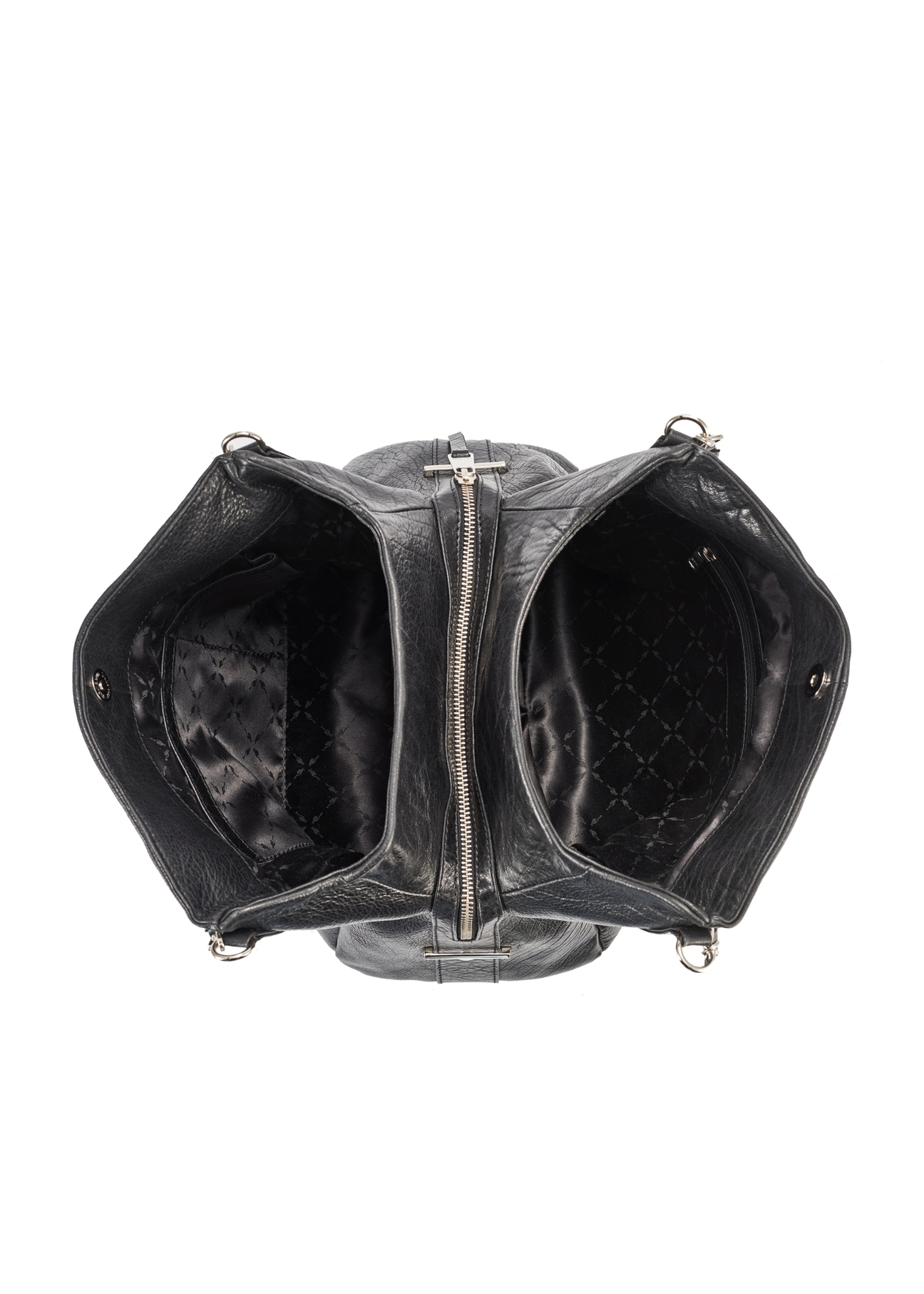 Black leather women's shopper bag TORES-0636D-99(Z25), visible product from the inside, view on a white background.