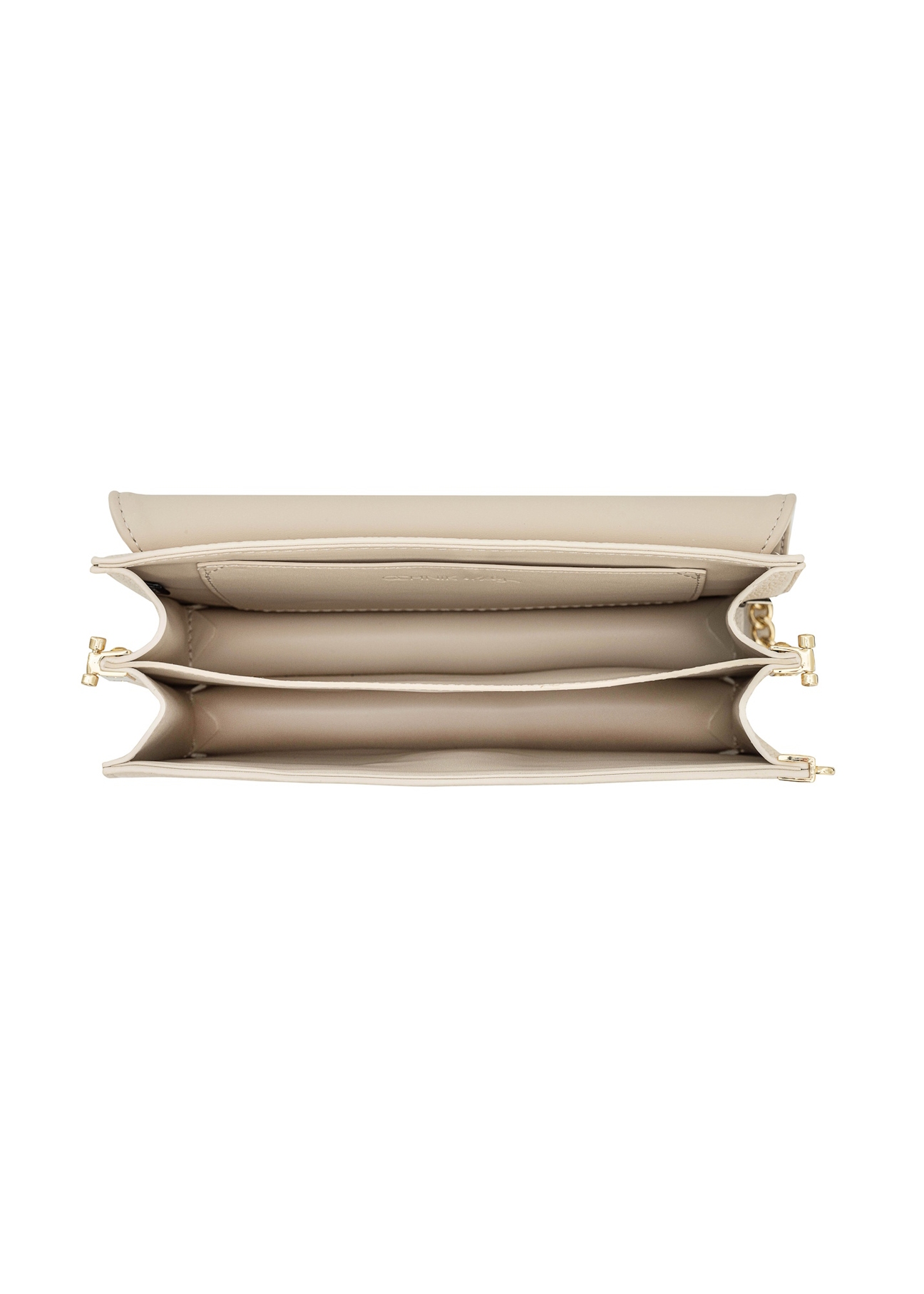 Cream women's handbag with monogram TOREC-0536C-12(Z25) - product view from above on white background.
