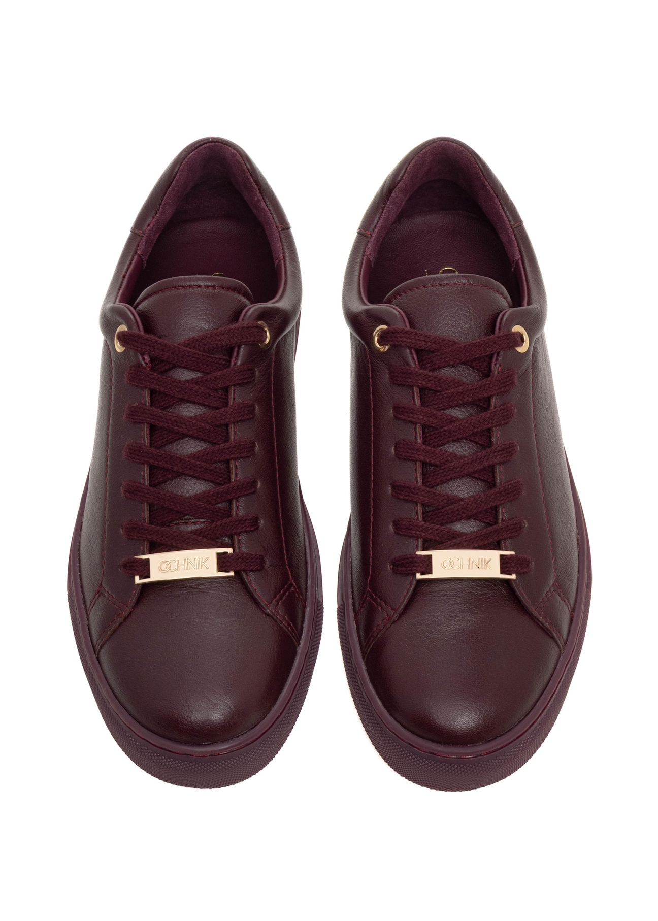 Burgundy women's leather sneakers BUTYD-1068-4E(Z26), front product view on white background.