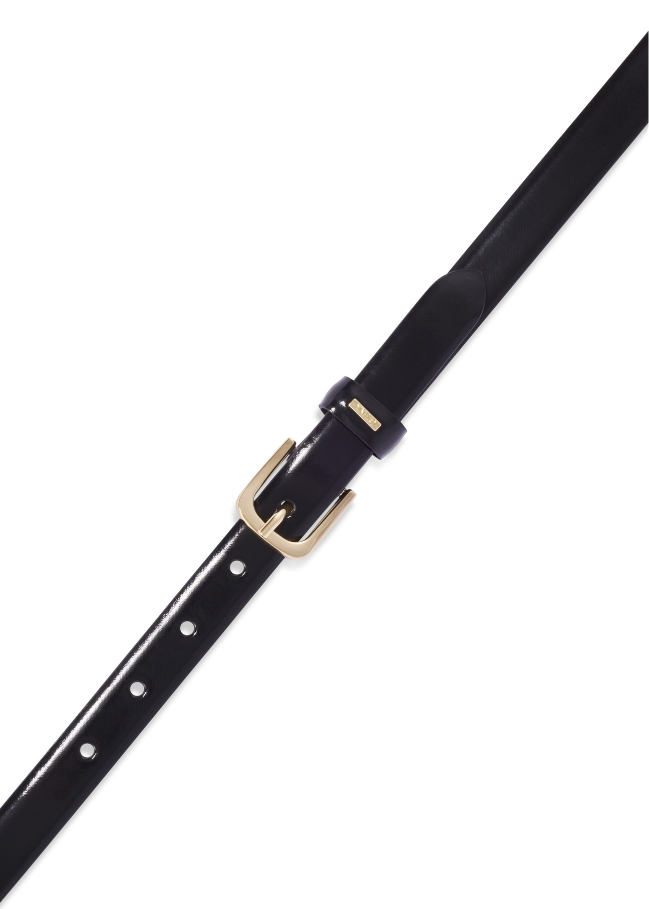 Black leather women's belt PASDS-0300-9F(Z26), product view from above on white background.