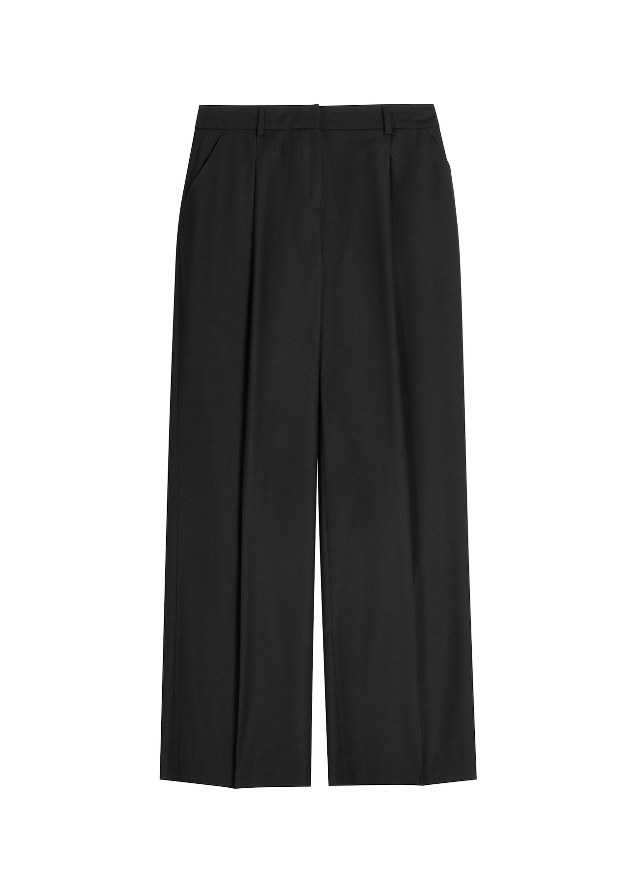 Black women's wide leg trousers with creases SPODT-0126-99(Z26), front product view on a light background.