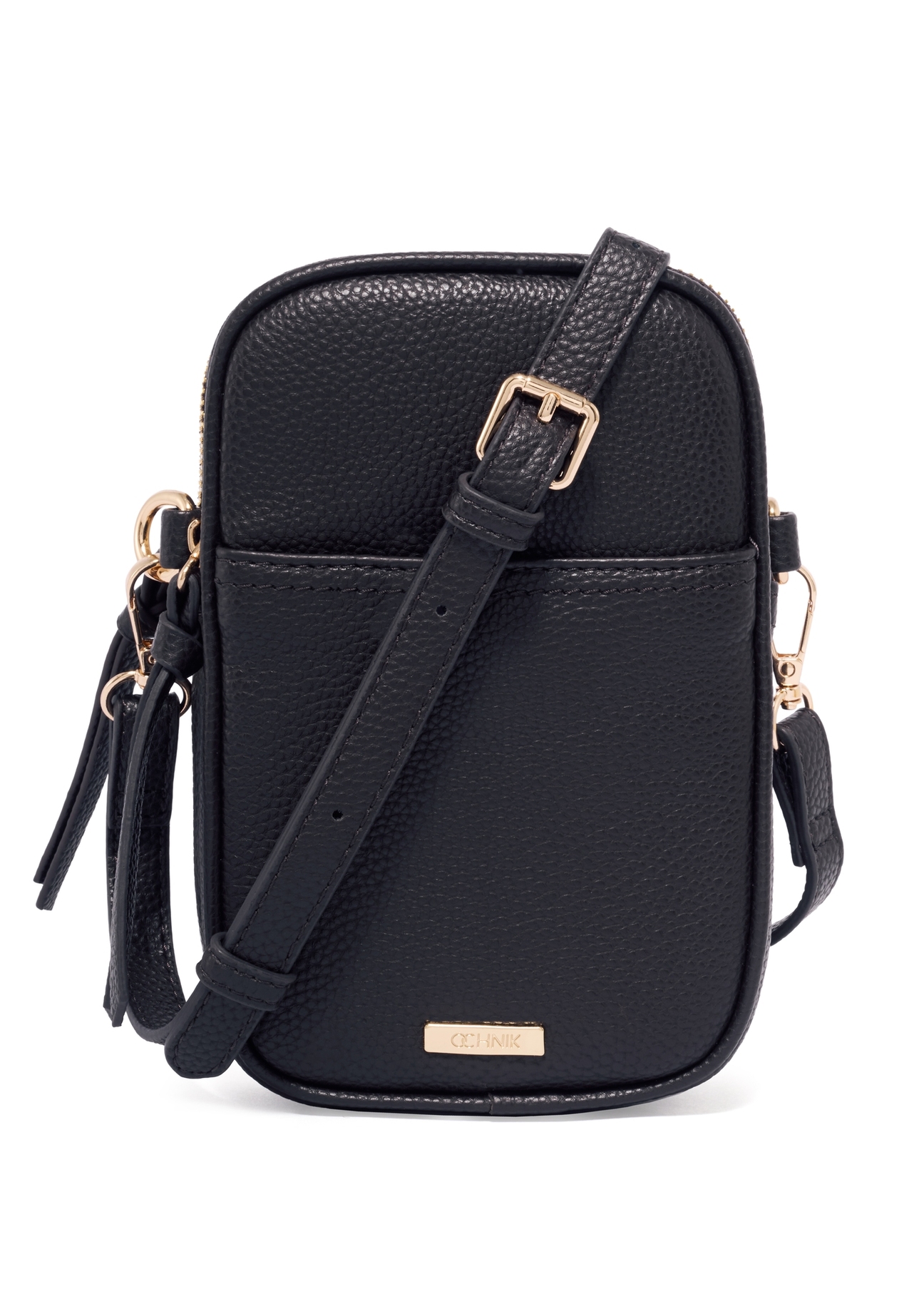 Black mini women's phone bag TOREC-1368-9I(Z26), product view from the front on a white background.