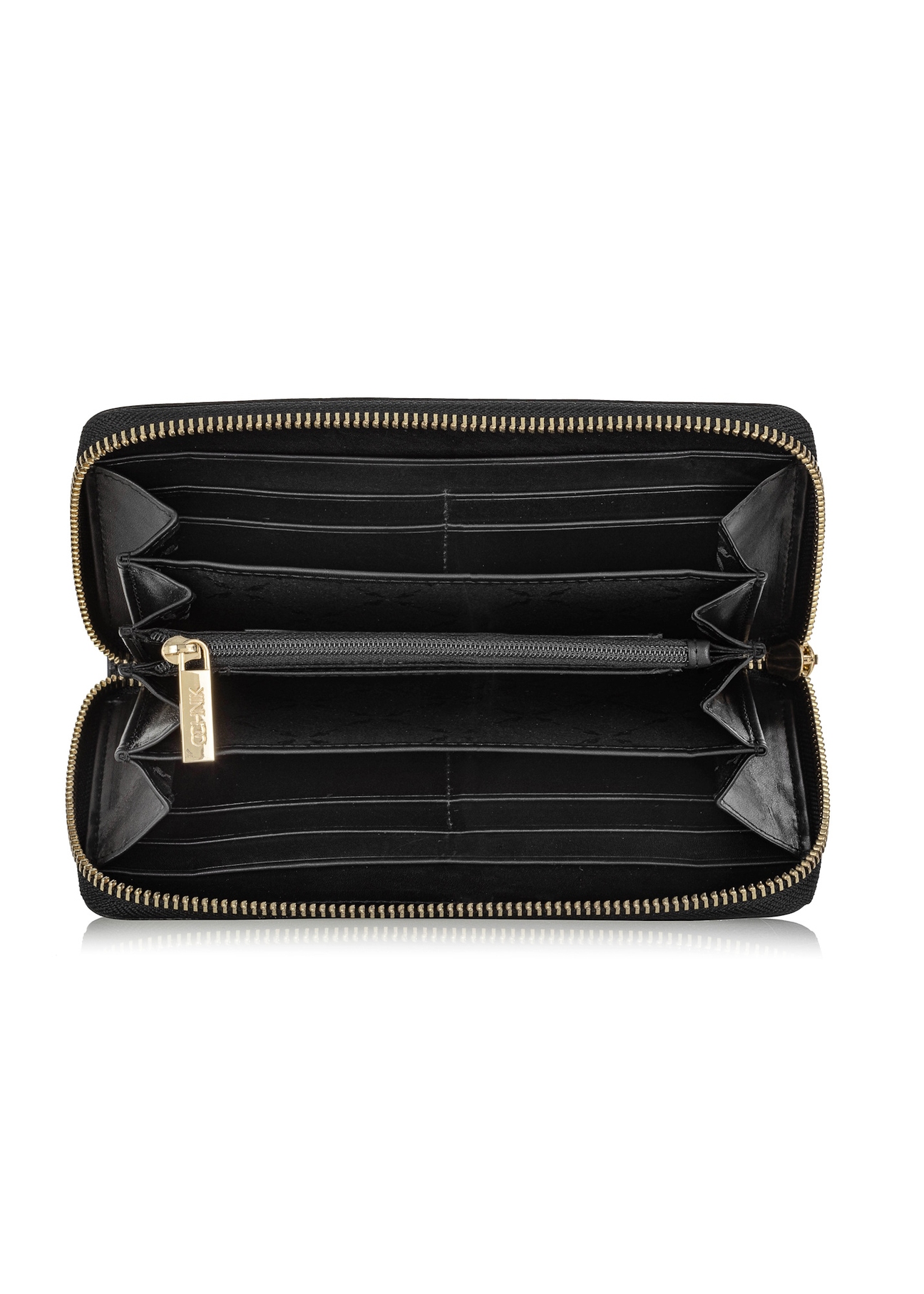 Black leather wallet PORES-0907A-99(W24), product view inside on white background.