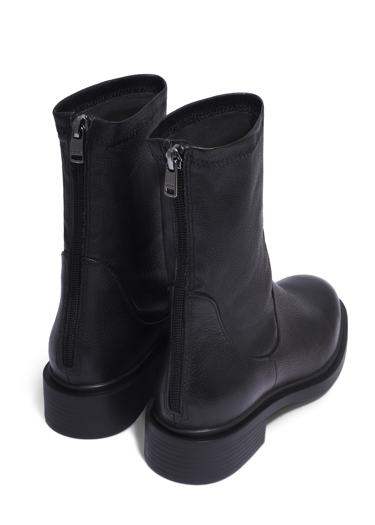 Black leather women's ankle boots BUTYD-1296-99(Z26), product view from the back on a white background.