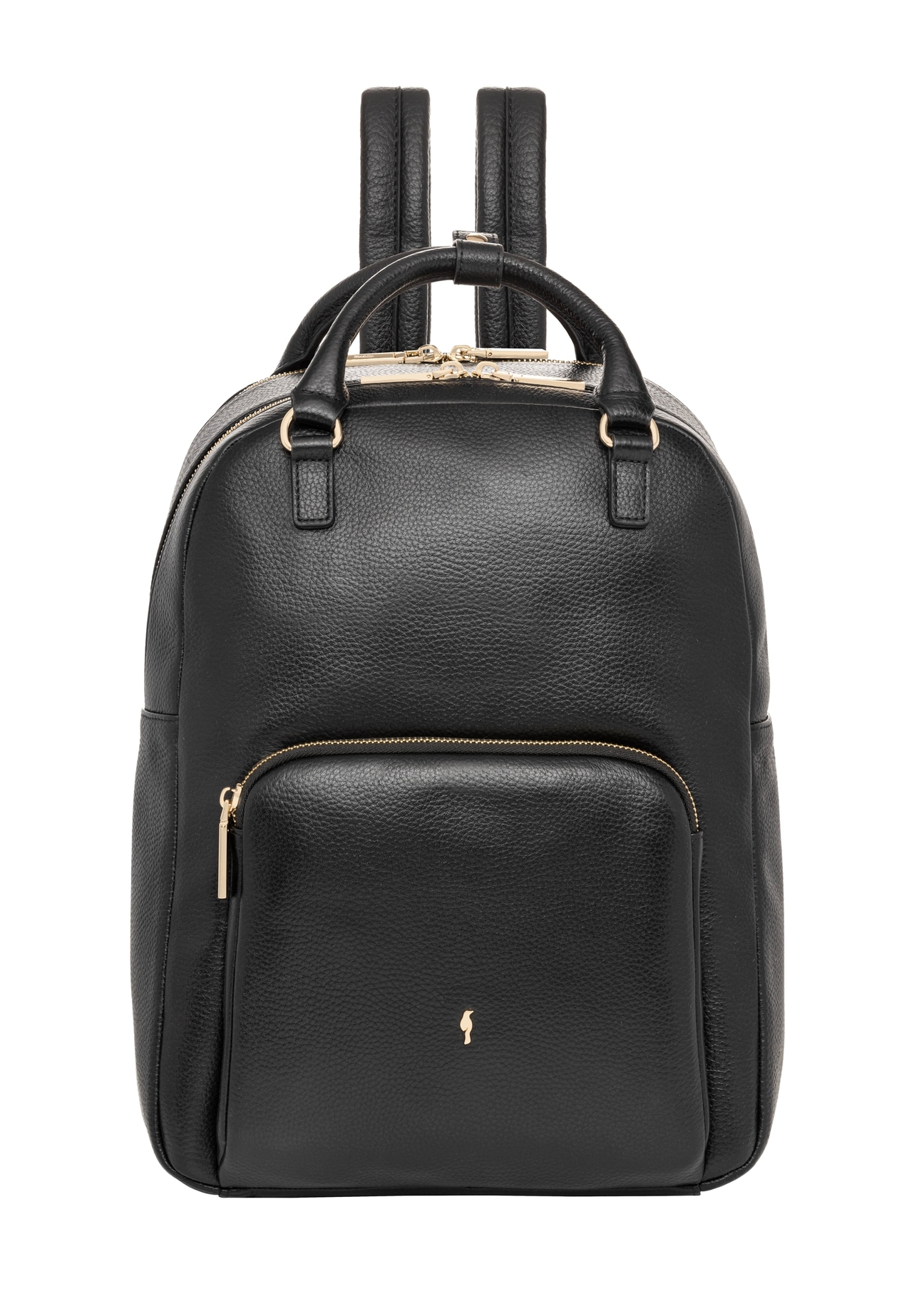 Black leather women's backpack TORES-1339-9I(Z26), product view from the front on a white background.