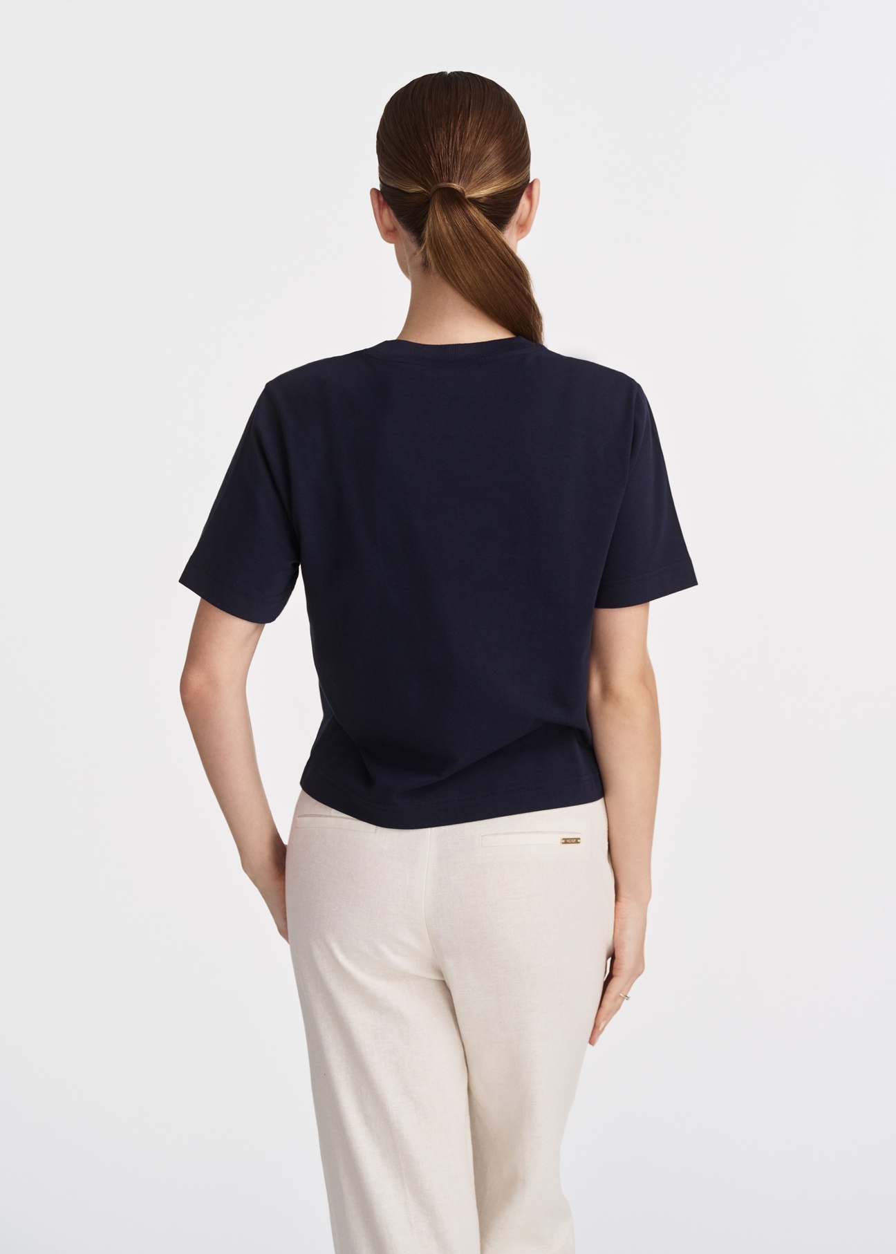 Cotton navy blue women's T-shirt TSHDT-0138-69(W25)-03