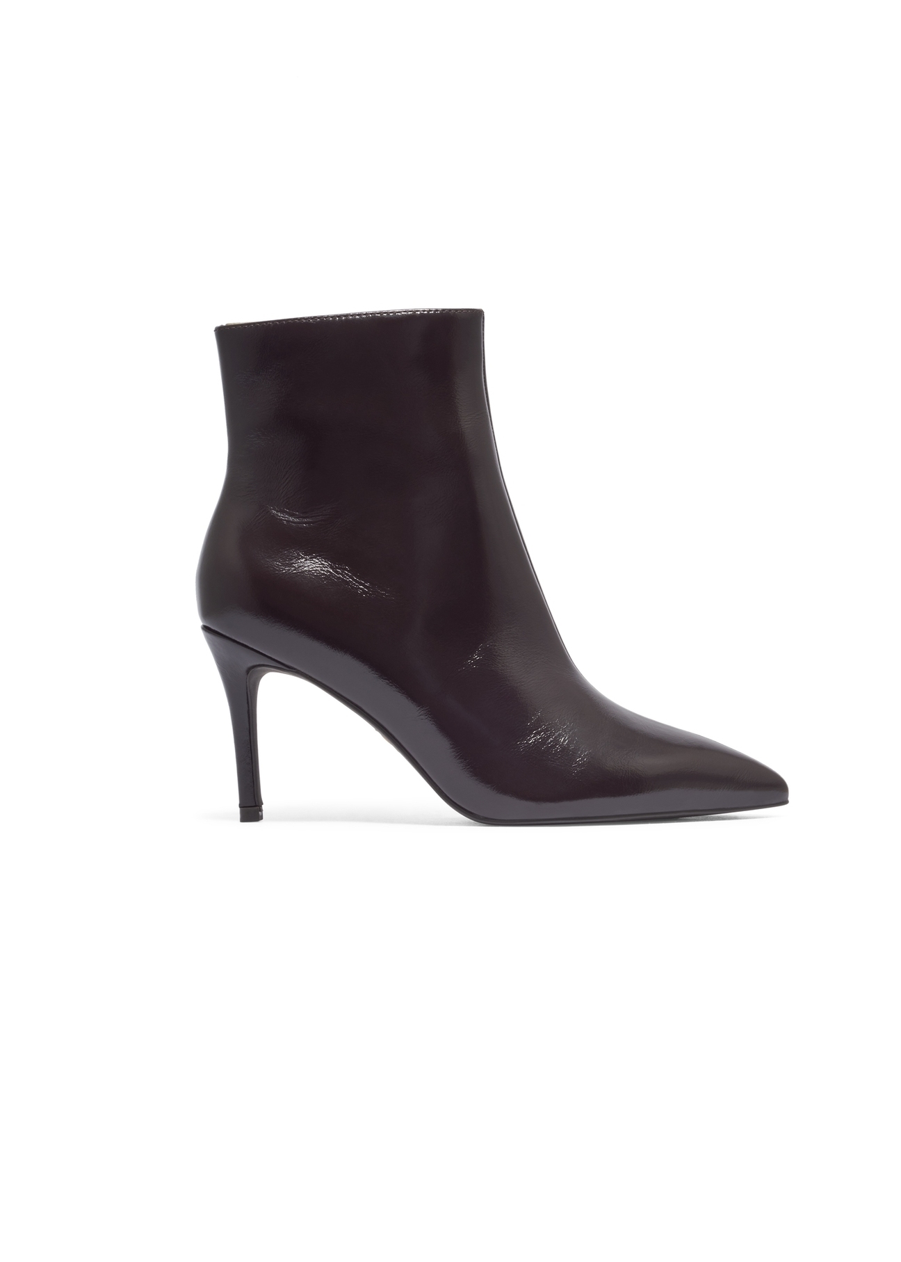 Dark brown leather high heel ankle boots BUTYD-1122-1I(Z26). Side view on white background-02.