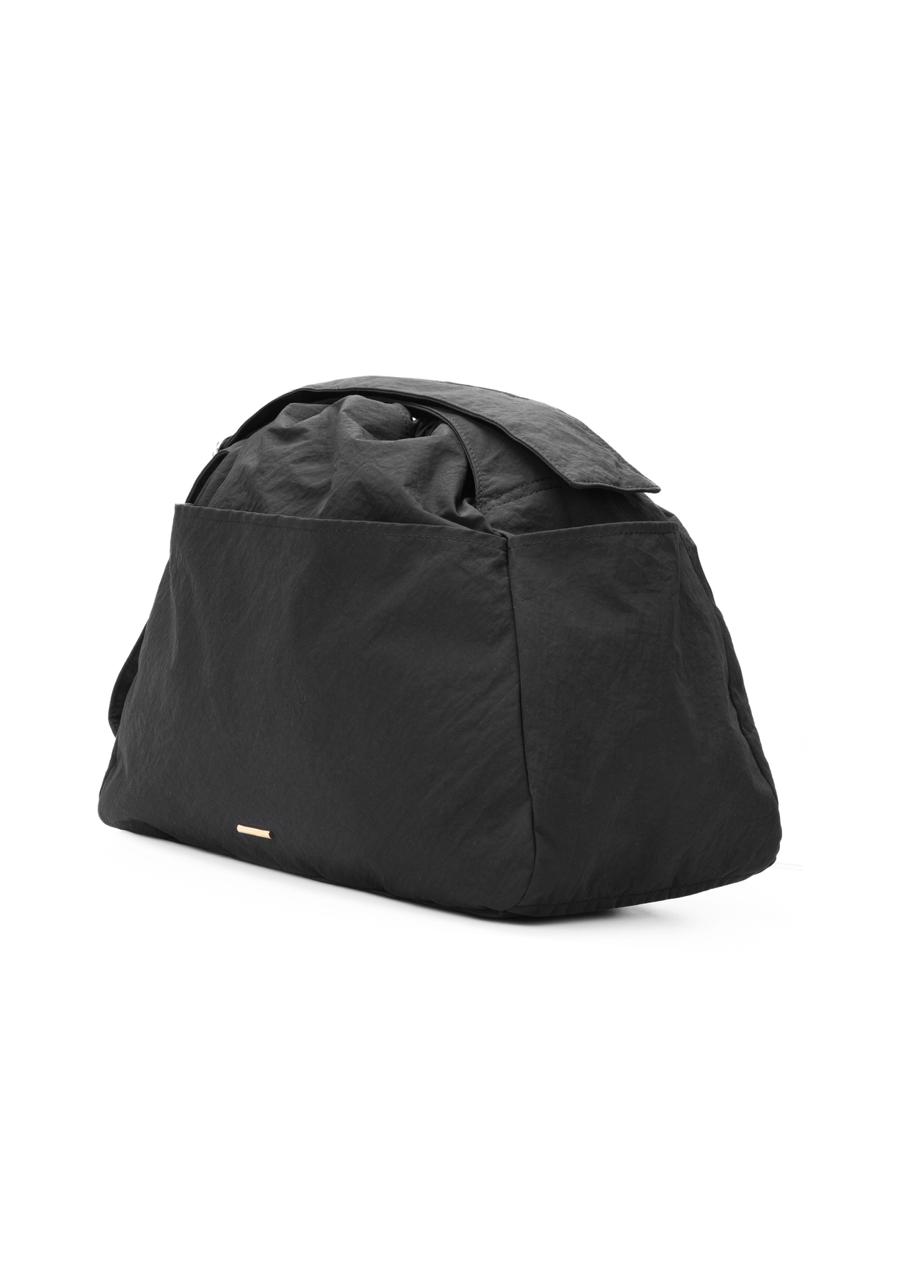 Black nylon bucket bag TOREN-0337-99(W26), diagonal product view on white background.