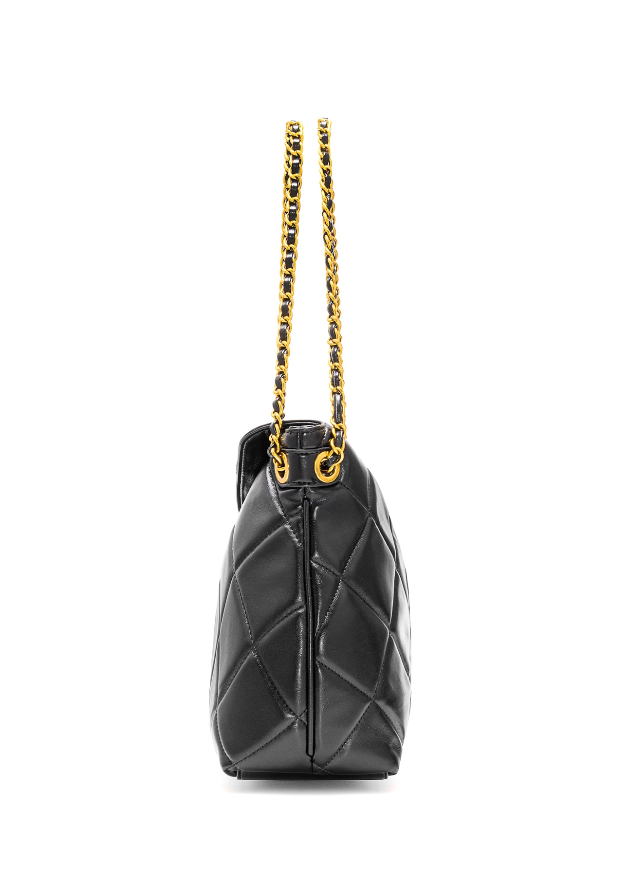 Black quilted women's handbag TOREC-1058-99(Z25), side product view on white background.