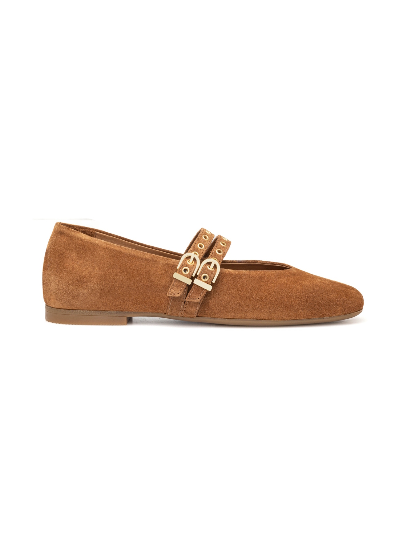 Women's suede ballet flats in camel color BUTYD-1243-1D(W26), side view of the product on a white background.