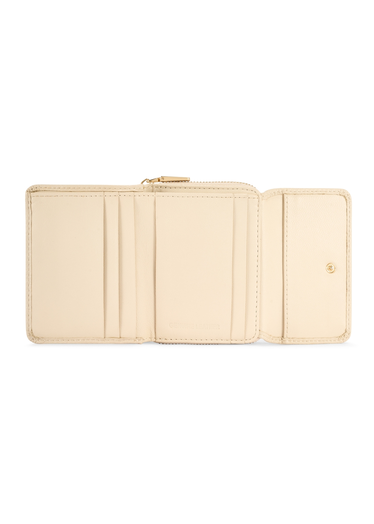 Small cream leather women's wallet PORES-0802R-0B(W26), product view inside on white background.