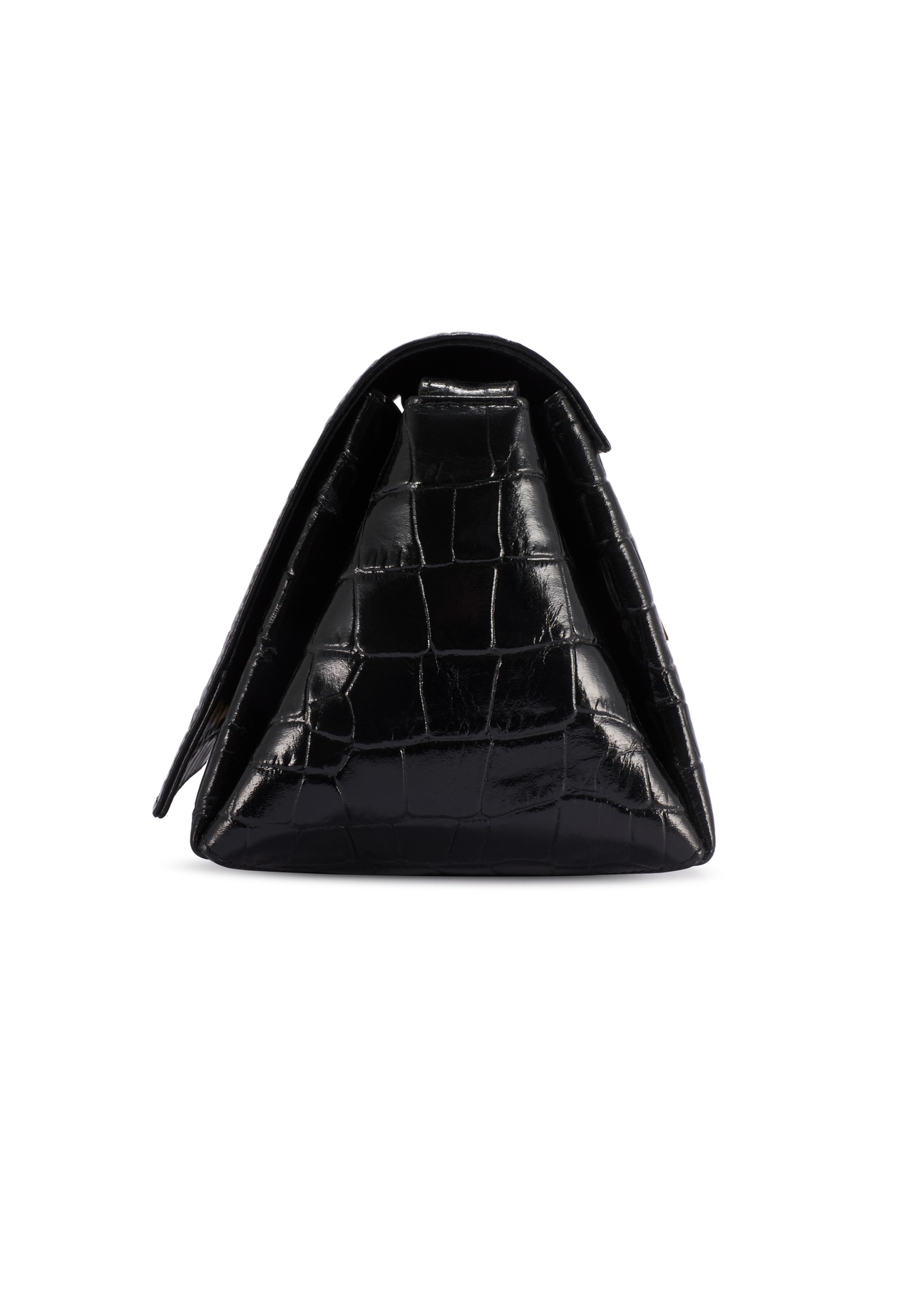 Black leather croco women's handbag TORES-1234-9G(W26), product view from the side on a white background.