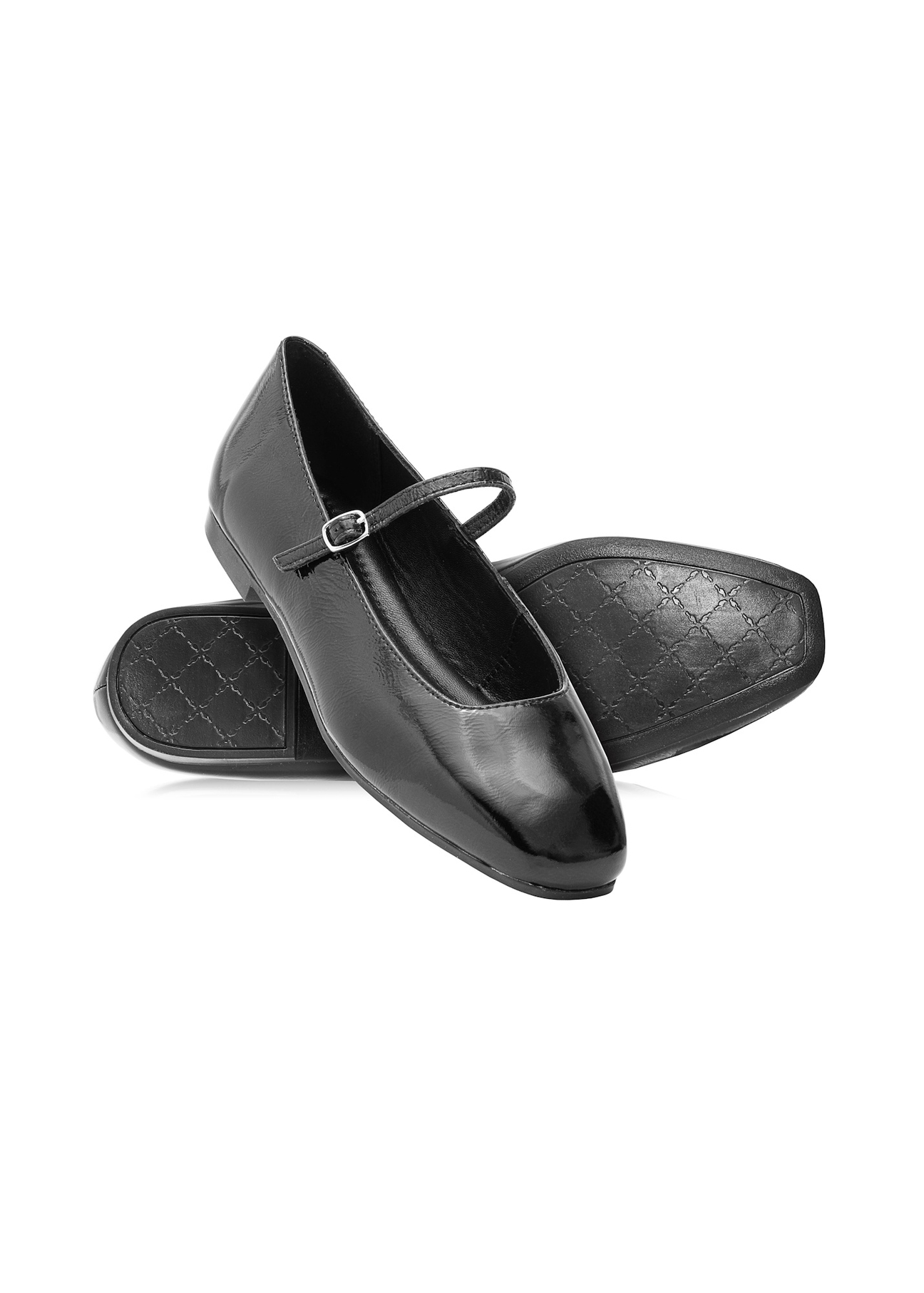Women's black leather croco ballet flats BUTYD-1205-97(Z25), product view from the top and bottom on a white background.
