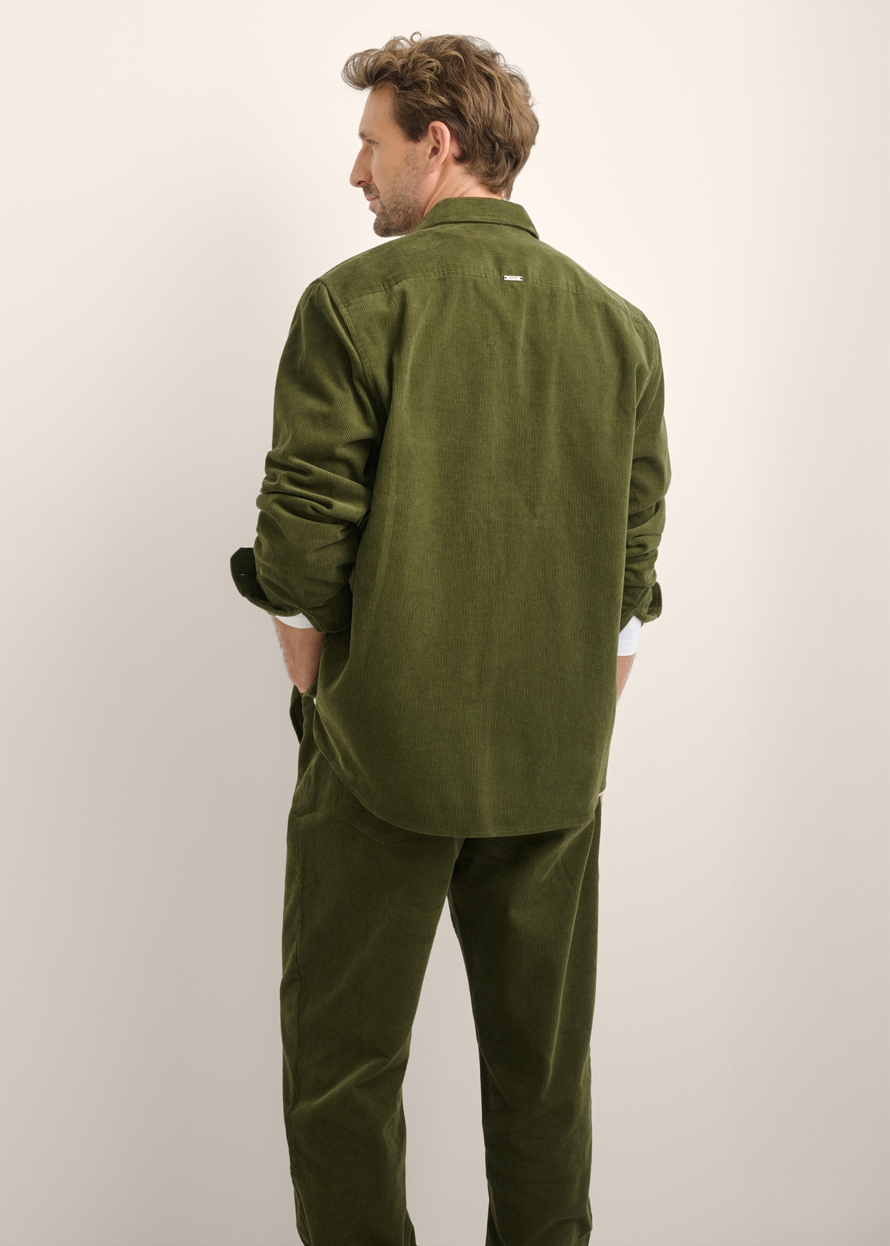Green striped men's shirt KOSMT-0378-8B(Z26)