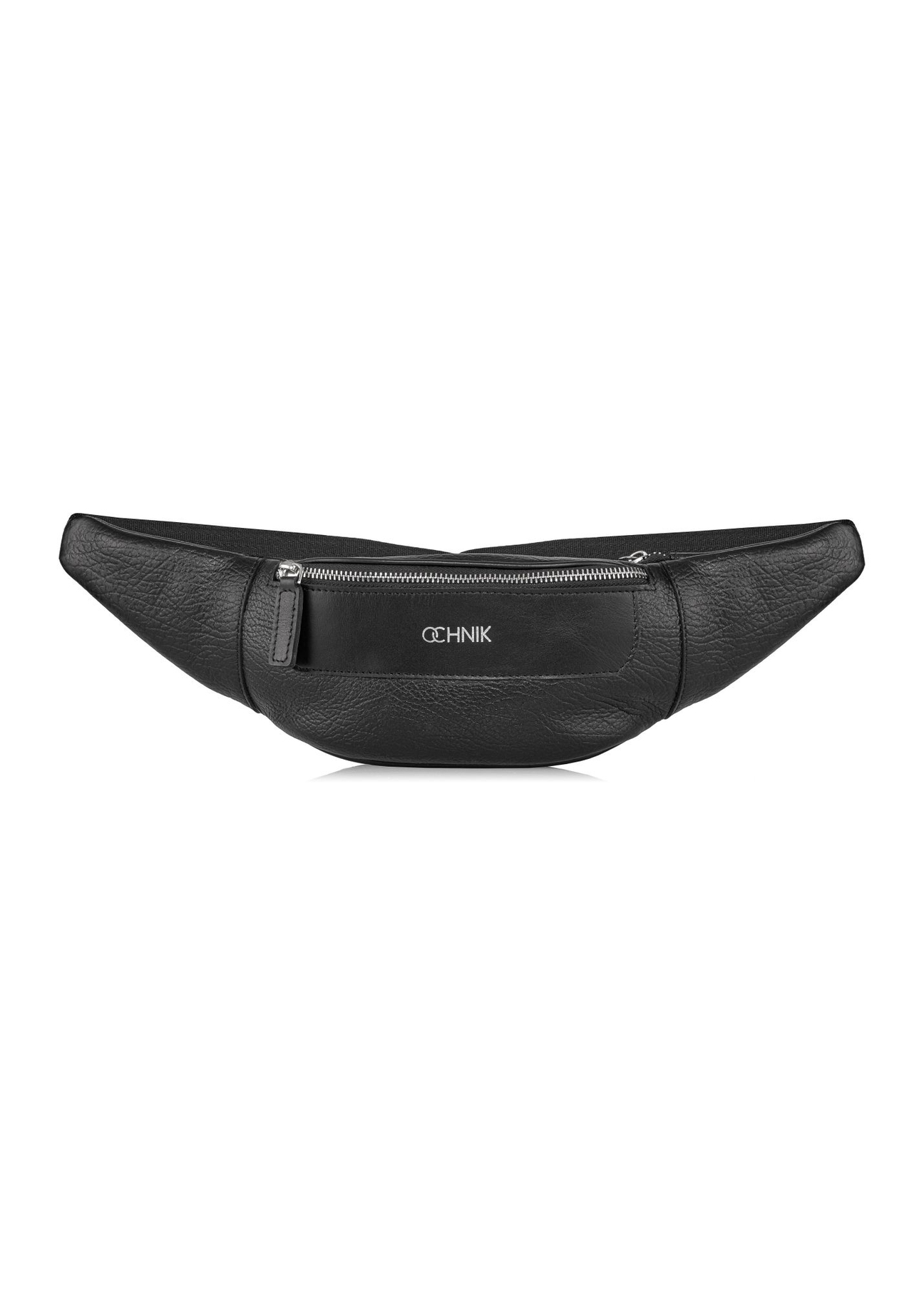 Men's black leather waist bag with logo TORMS-0295A-99(Z25) - front product view on white background.