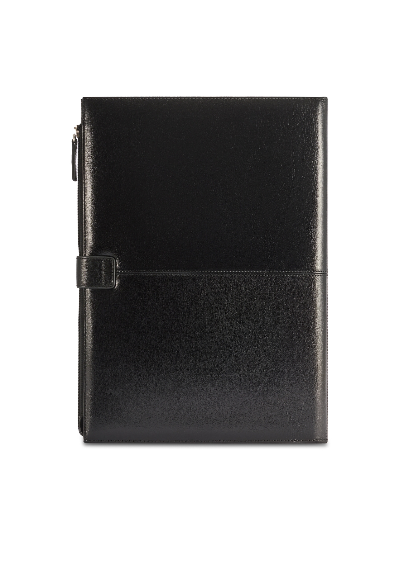 Black leather men's briefcase TORMS-0480-99(Z25), product view from the back on a white background.