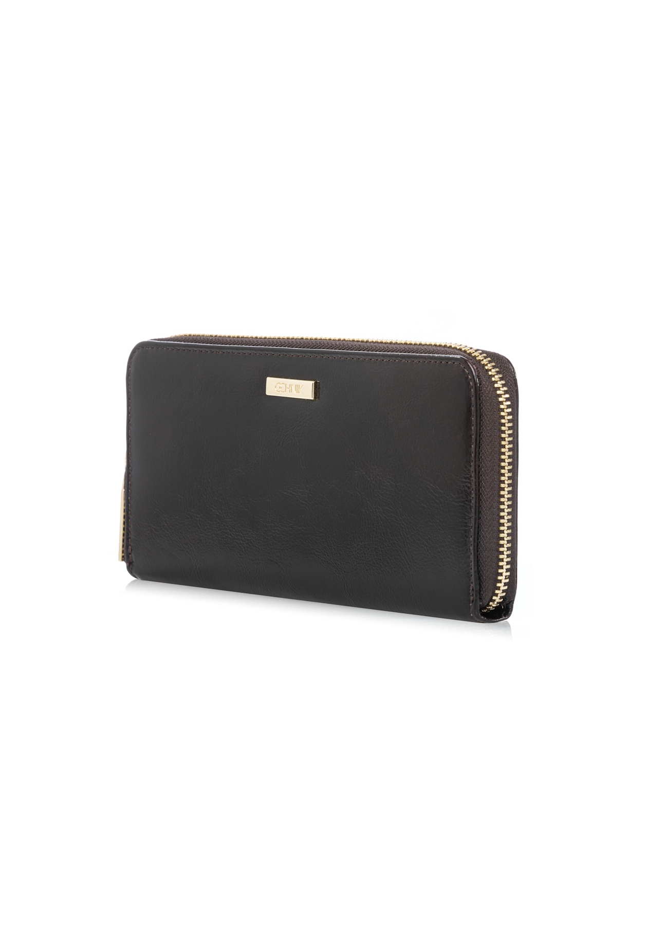 Dark brown leather women's wallet PORES-0986-1I(W26), diagonal product view on white background.