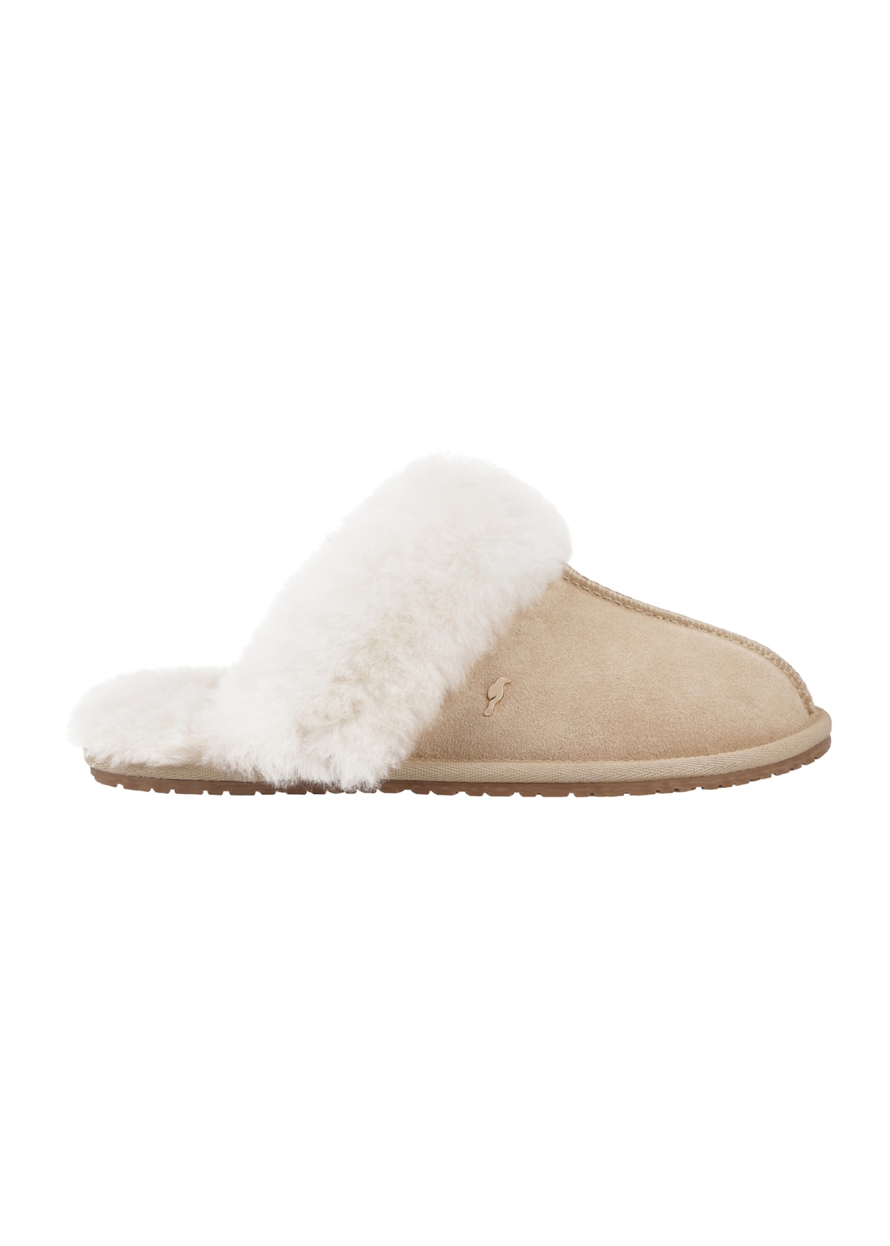 Beige women's suede slippers BUTYD-1319-1B(Z26), side view on a white background.