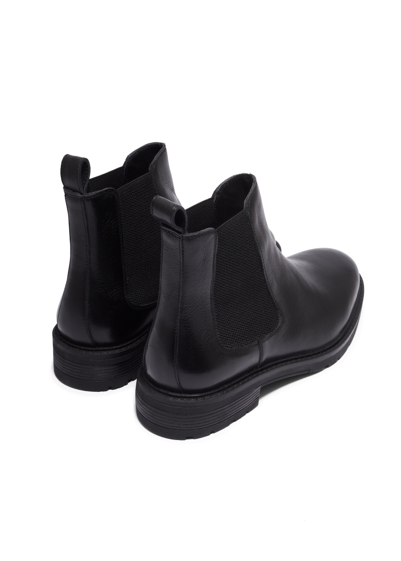Men's black leather Chelsea boots BUTYM-0521-99(Z26), product view from the back on a white background.