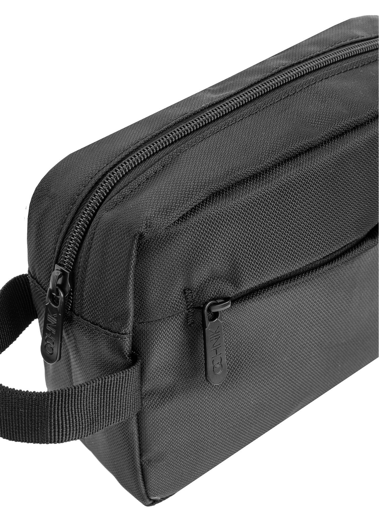 Black men's cosmetic bag TORMS-0267C-99(Z25), close-up of the product detail on a white background.