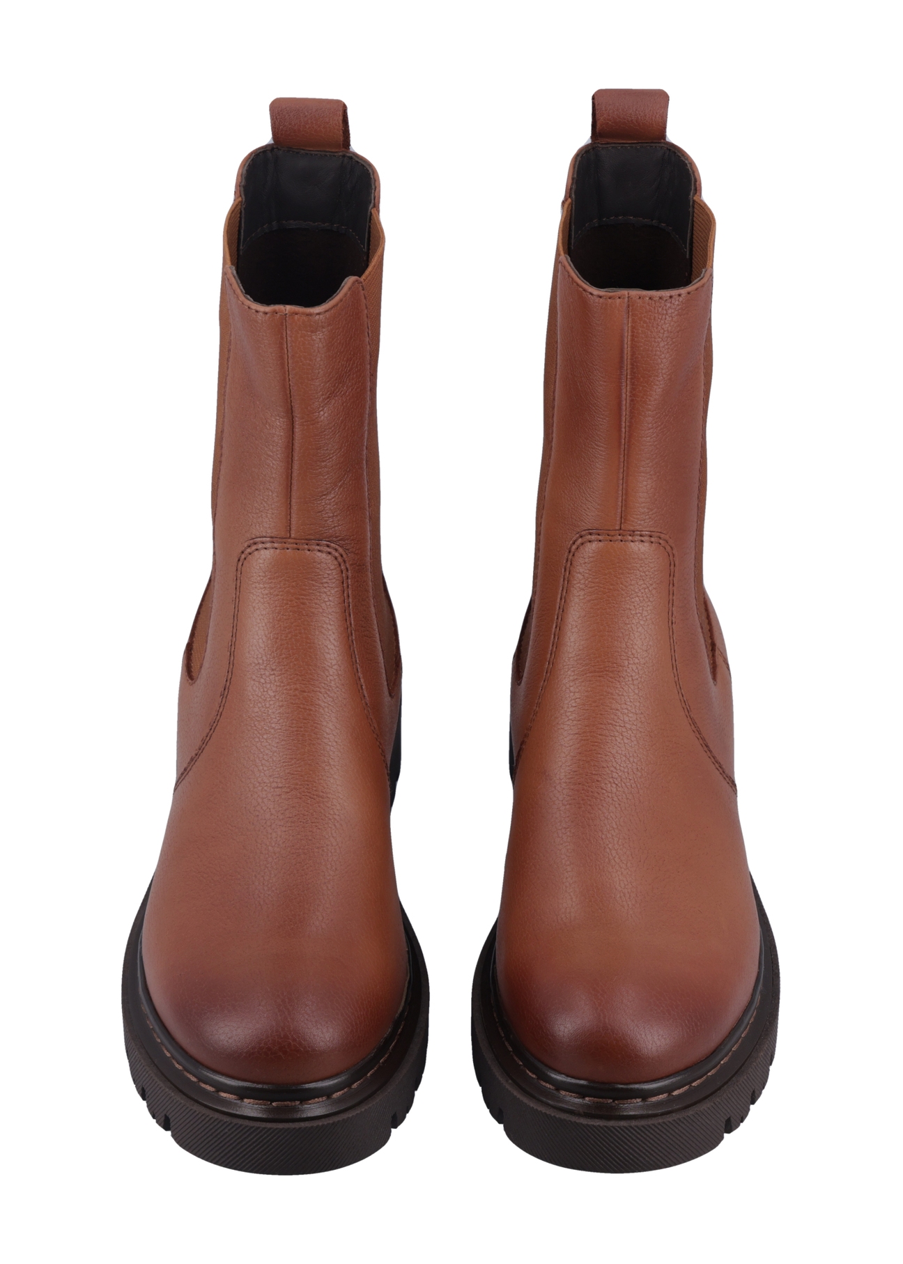 Women's cognac leather Chelsea boots BUTYD-1092-1F(Z26), front product view on white background.