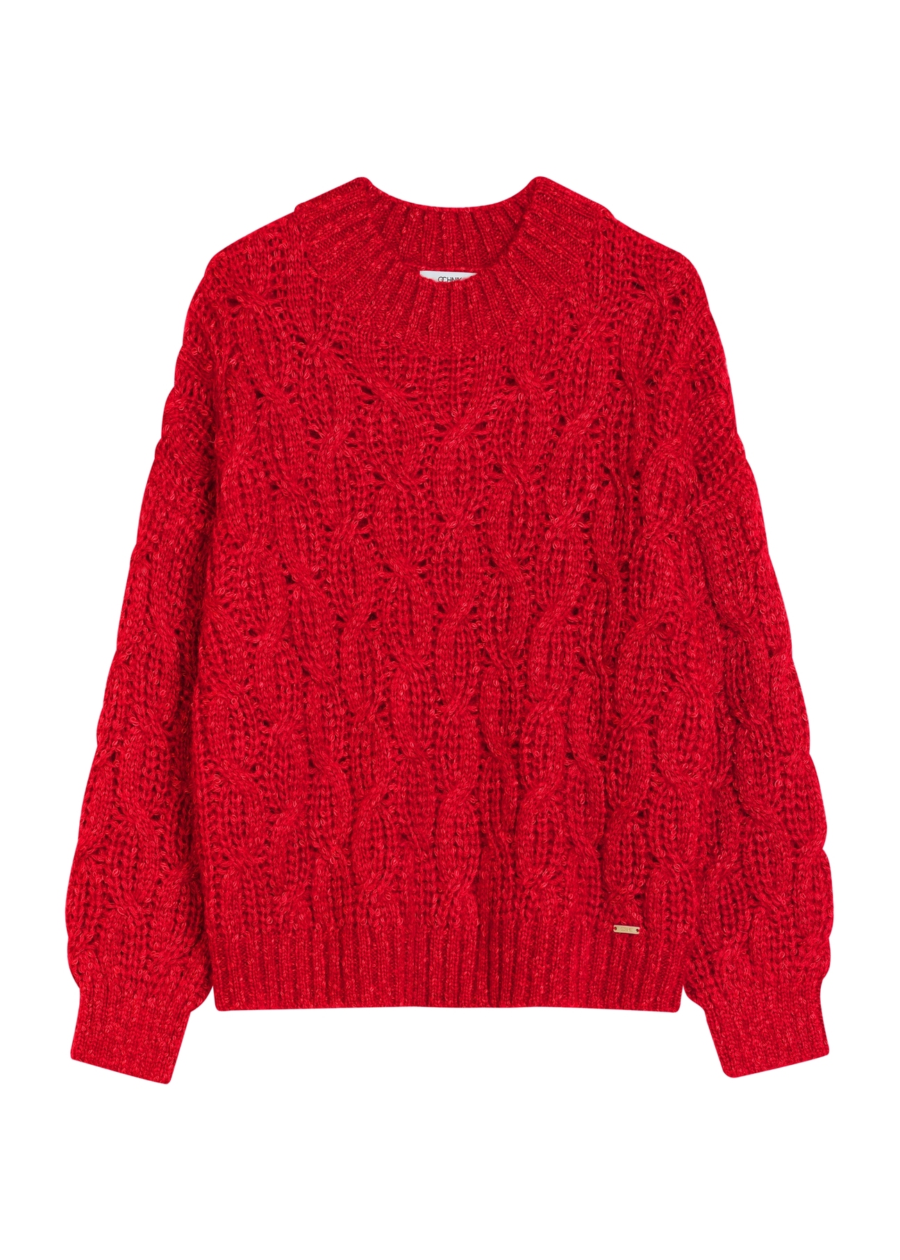 Red women's wool blend sweater SWEDT-0236-42(Z25), front product view on white background.