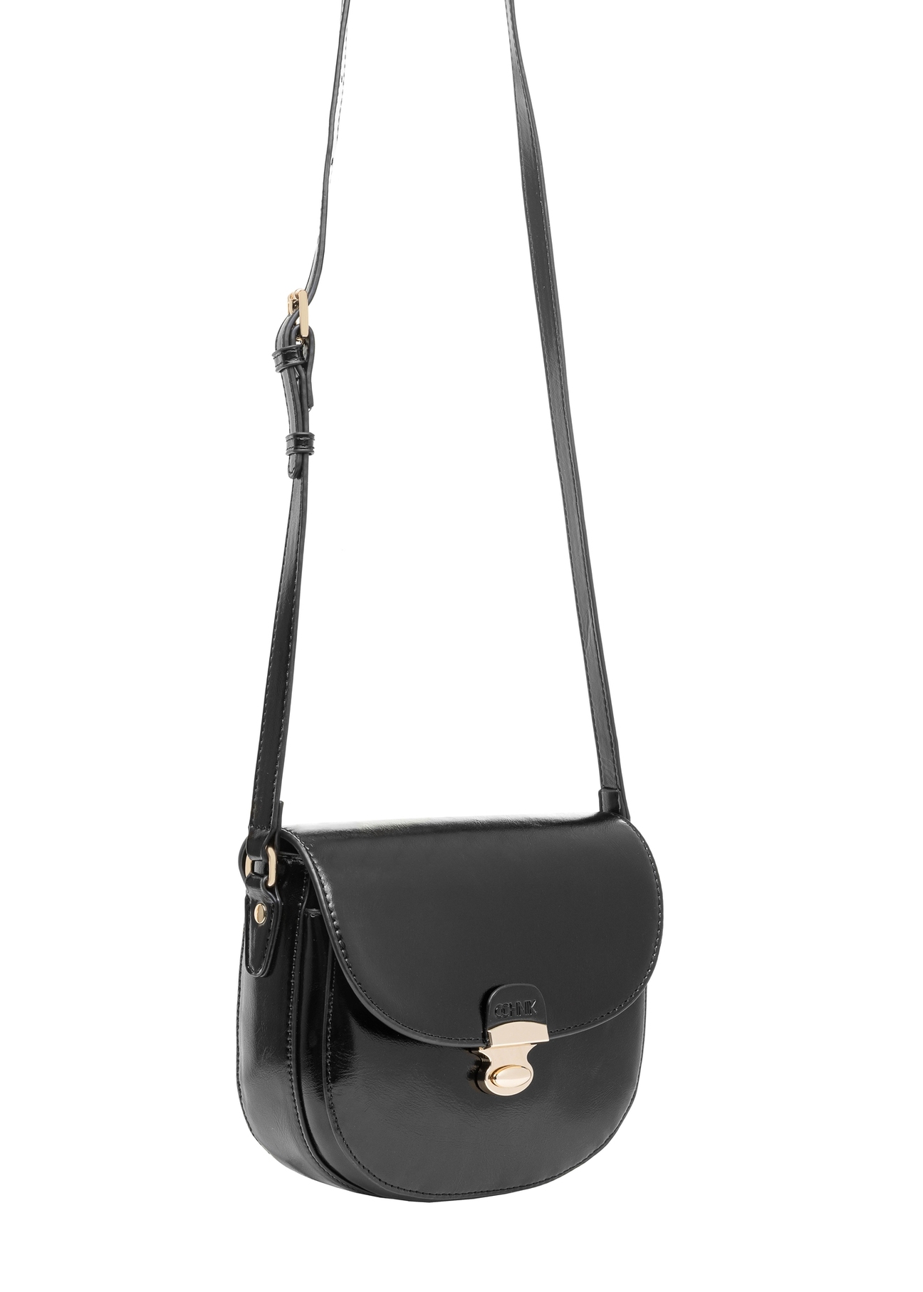Black women's shoulder bag TOREC-1048-99(Z25), visible product diagonally on the strap, view on a white background.