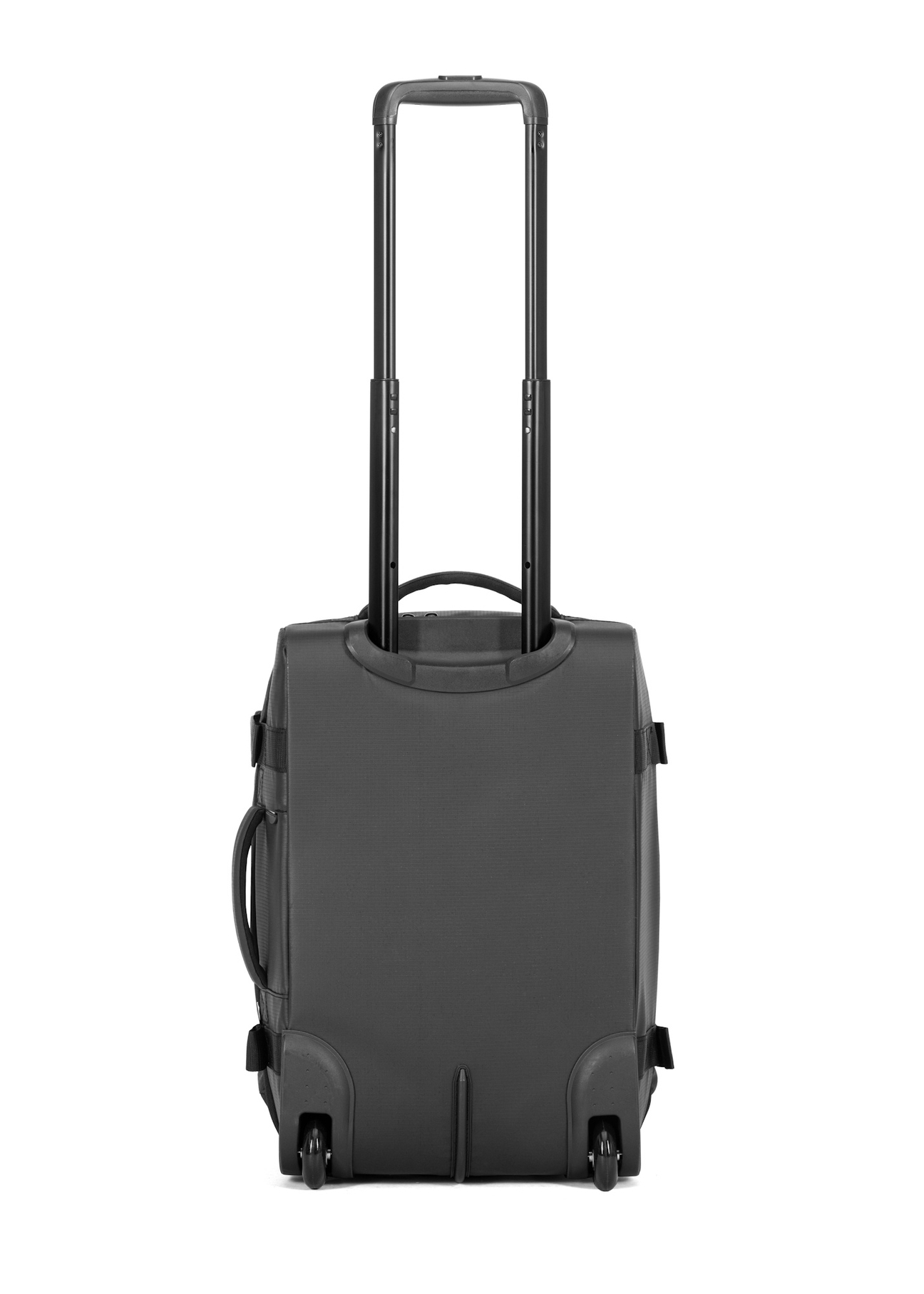 Small suitcase on wheels WALNY-0047-99-19(W26) - product view from the back, on a white background.